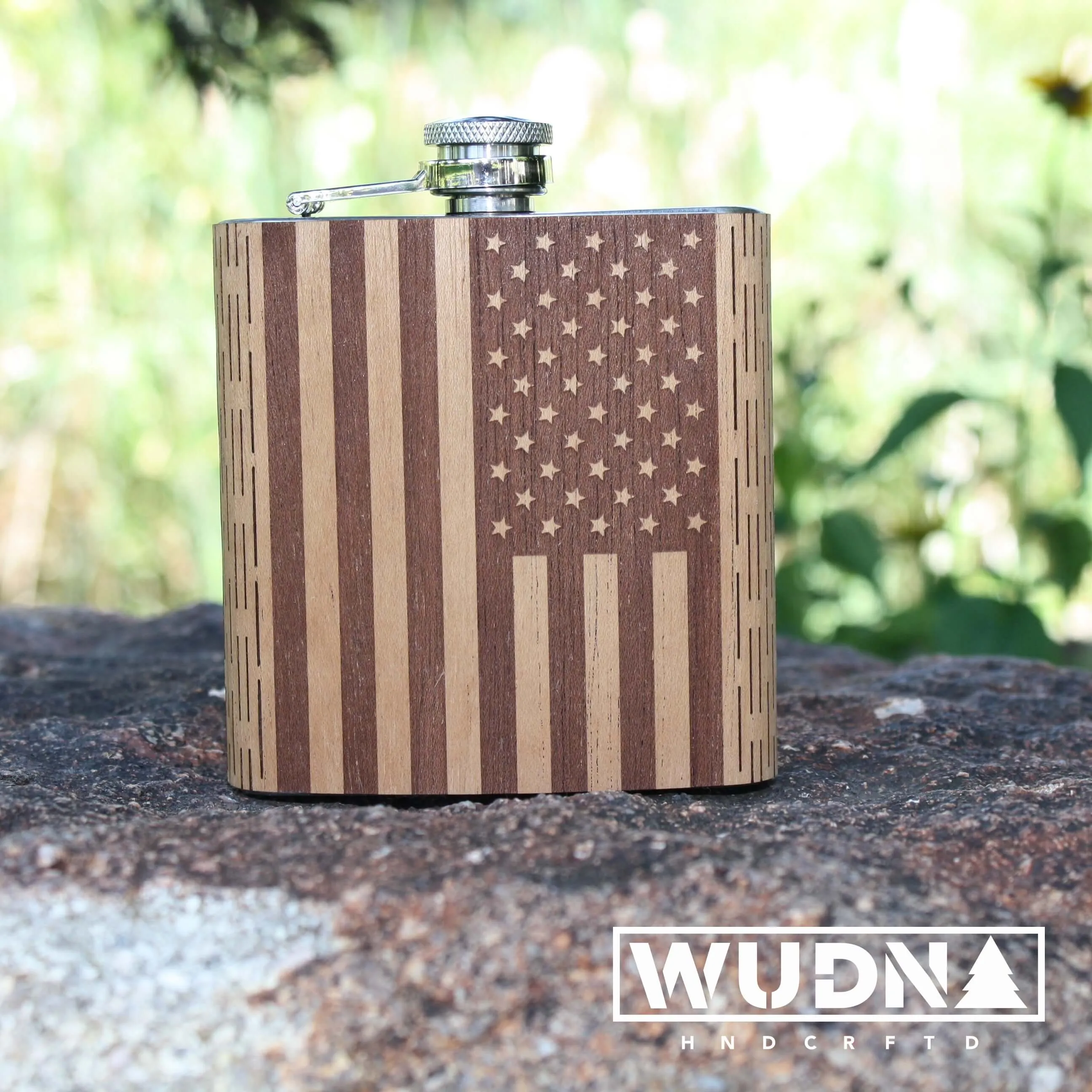 6 oz Wooden American Flag Hip Flask