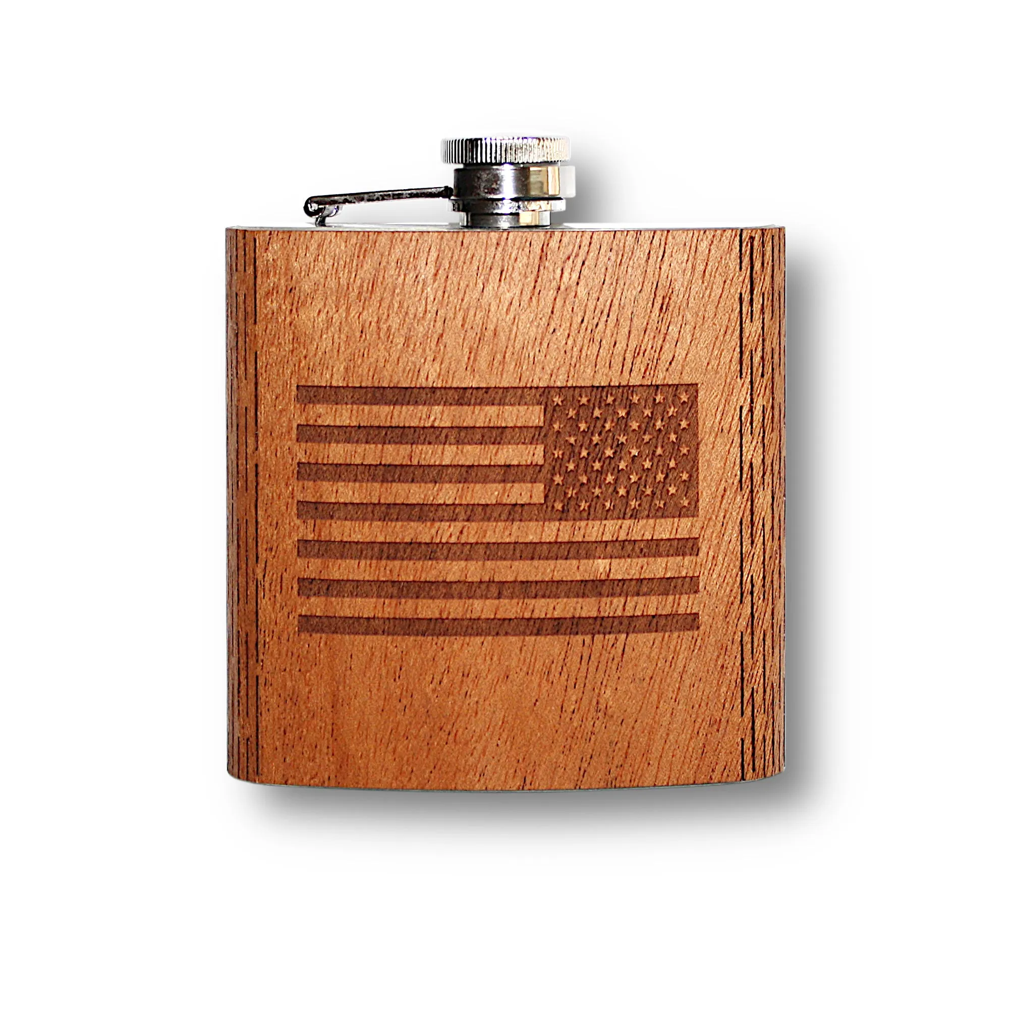 6 oz Wooden American Flag Hip Flask