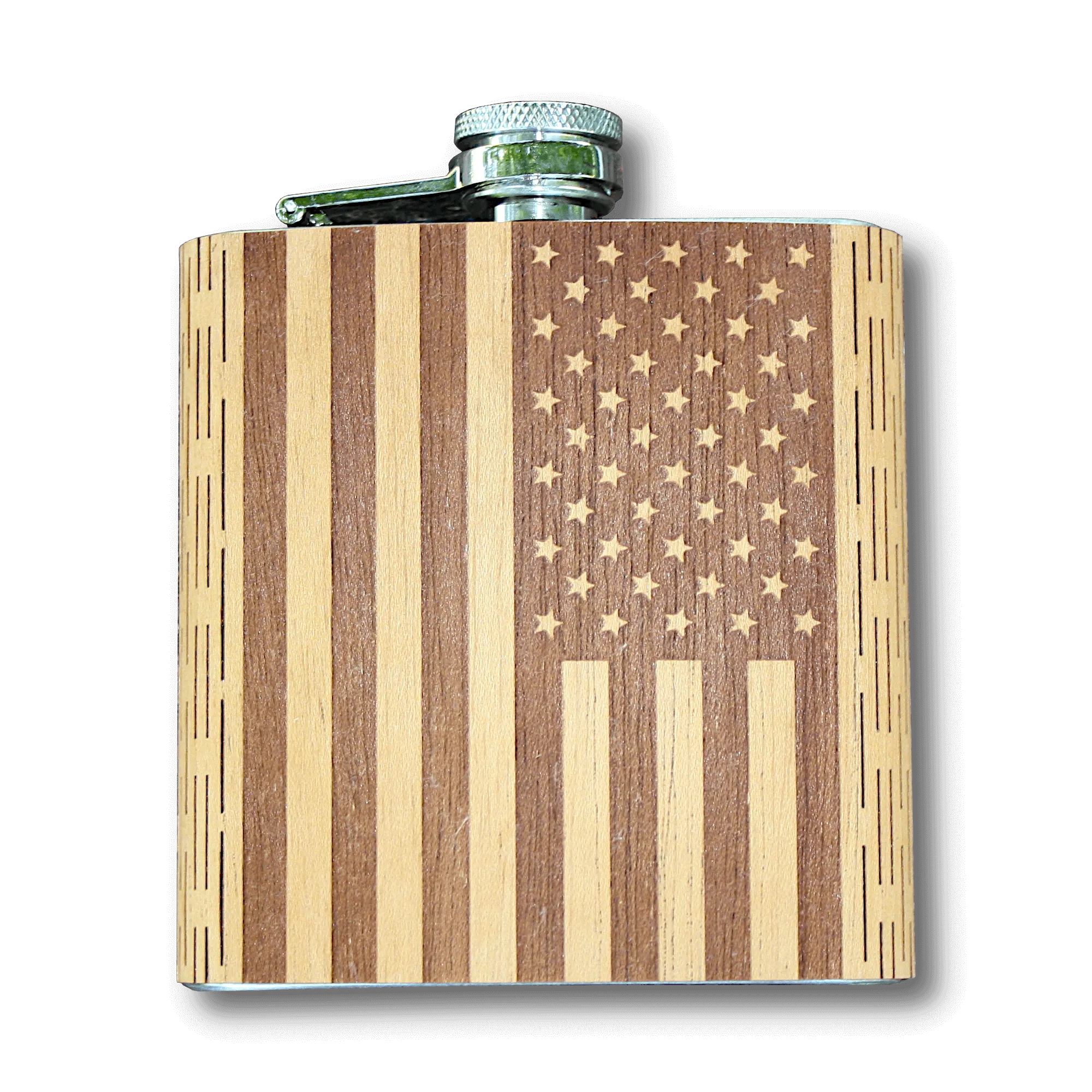 6 oz Wooden American Flag Hip Flask