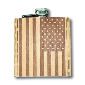 6 oz Wooden American Flag Hip Flask