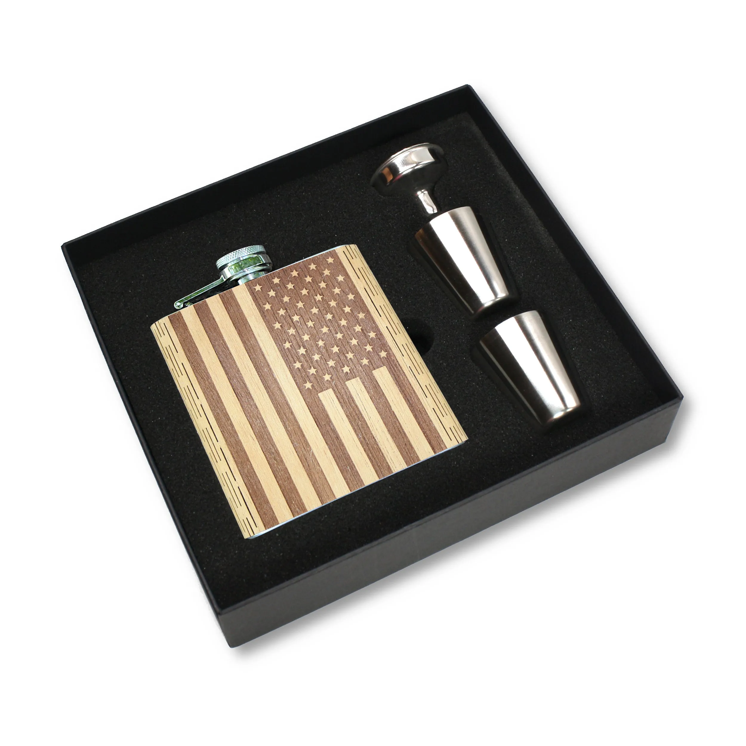 6 oz Wooden American Flag Hip Flask