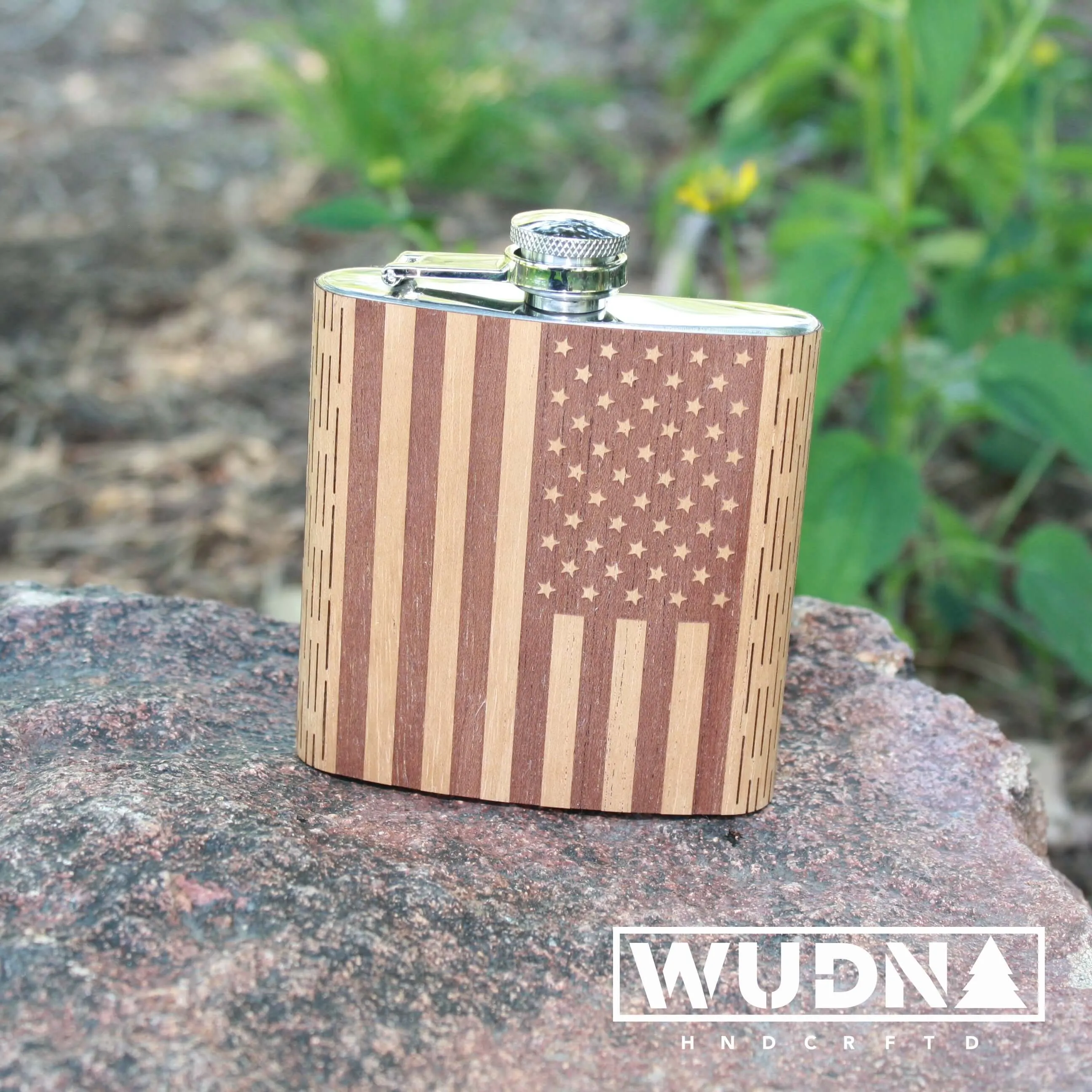 6 oz Wooden American Flag Hip Flask