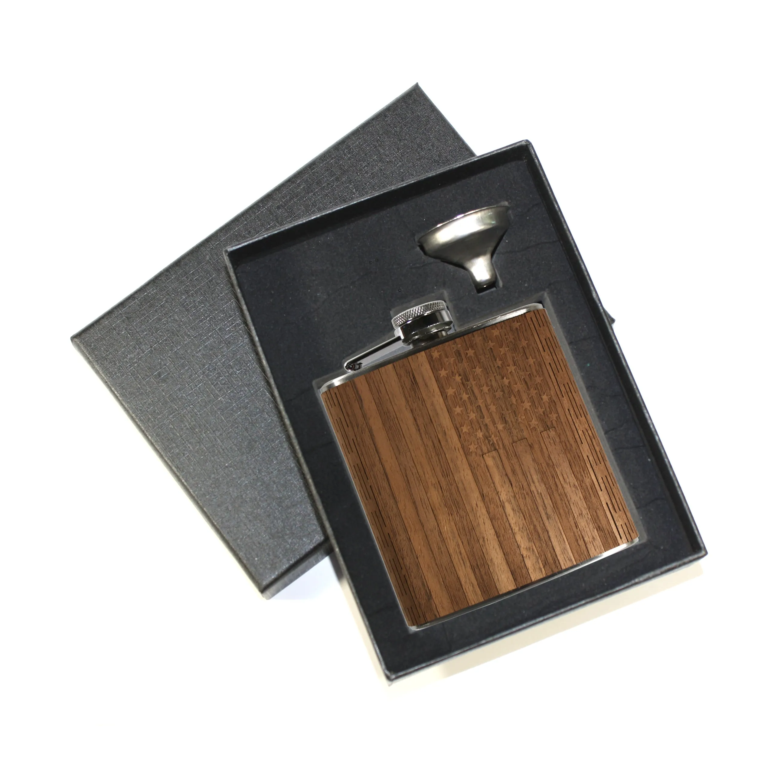 6 oz Wooden American Flag Hip Flask