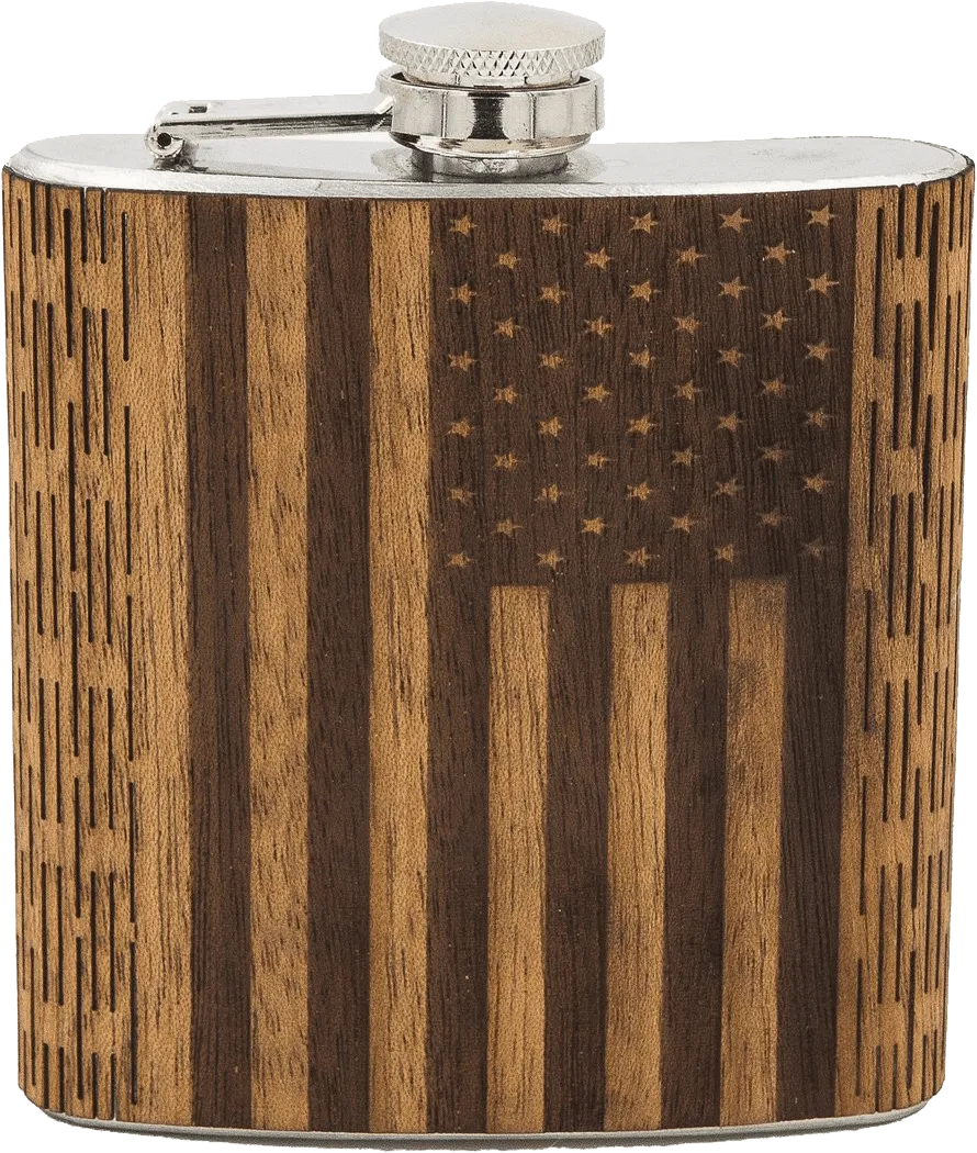 6 oz Wooden American Flag Hip Flask