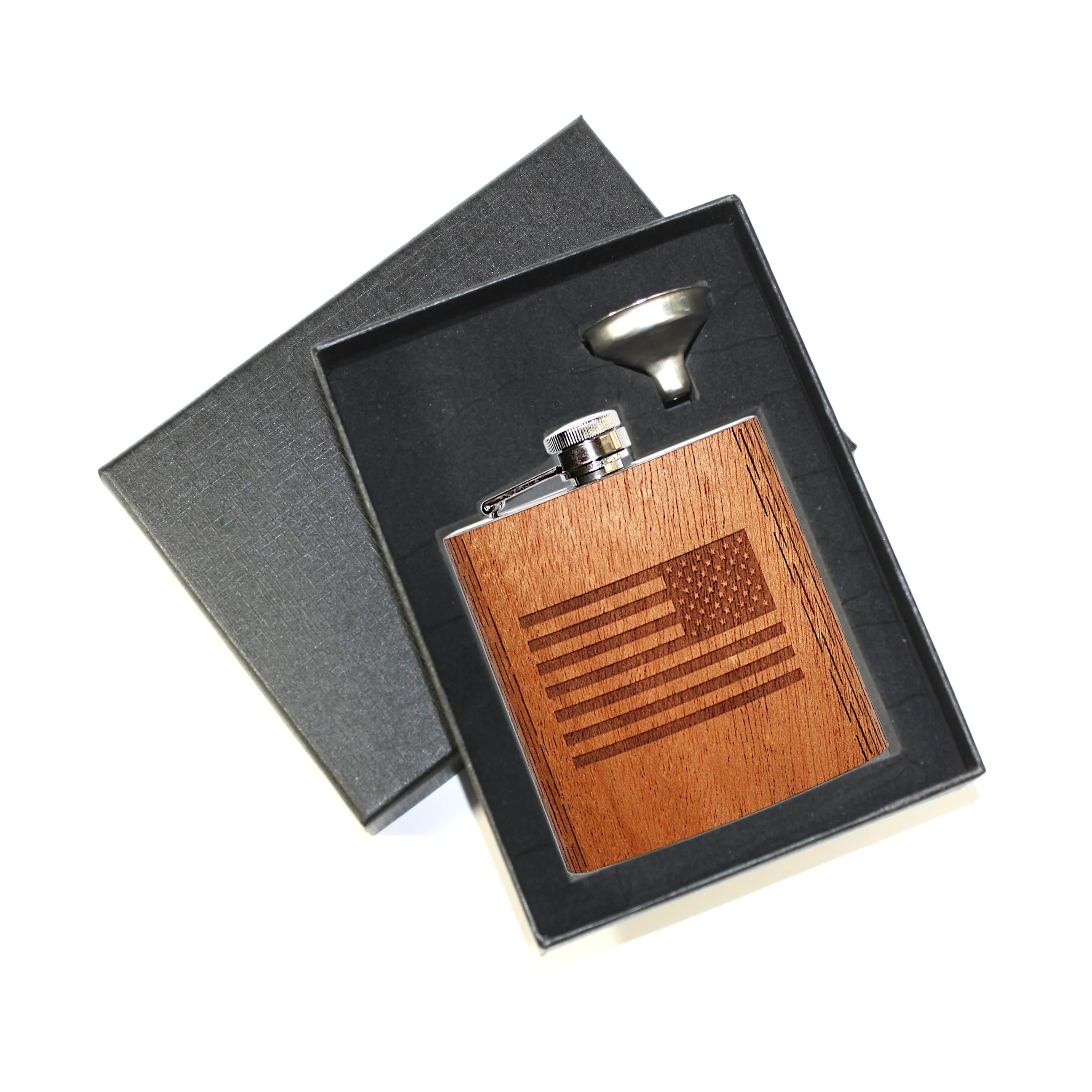 6 oz Wooden American Flag Hip Flask