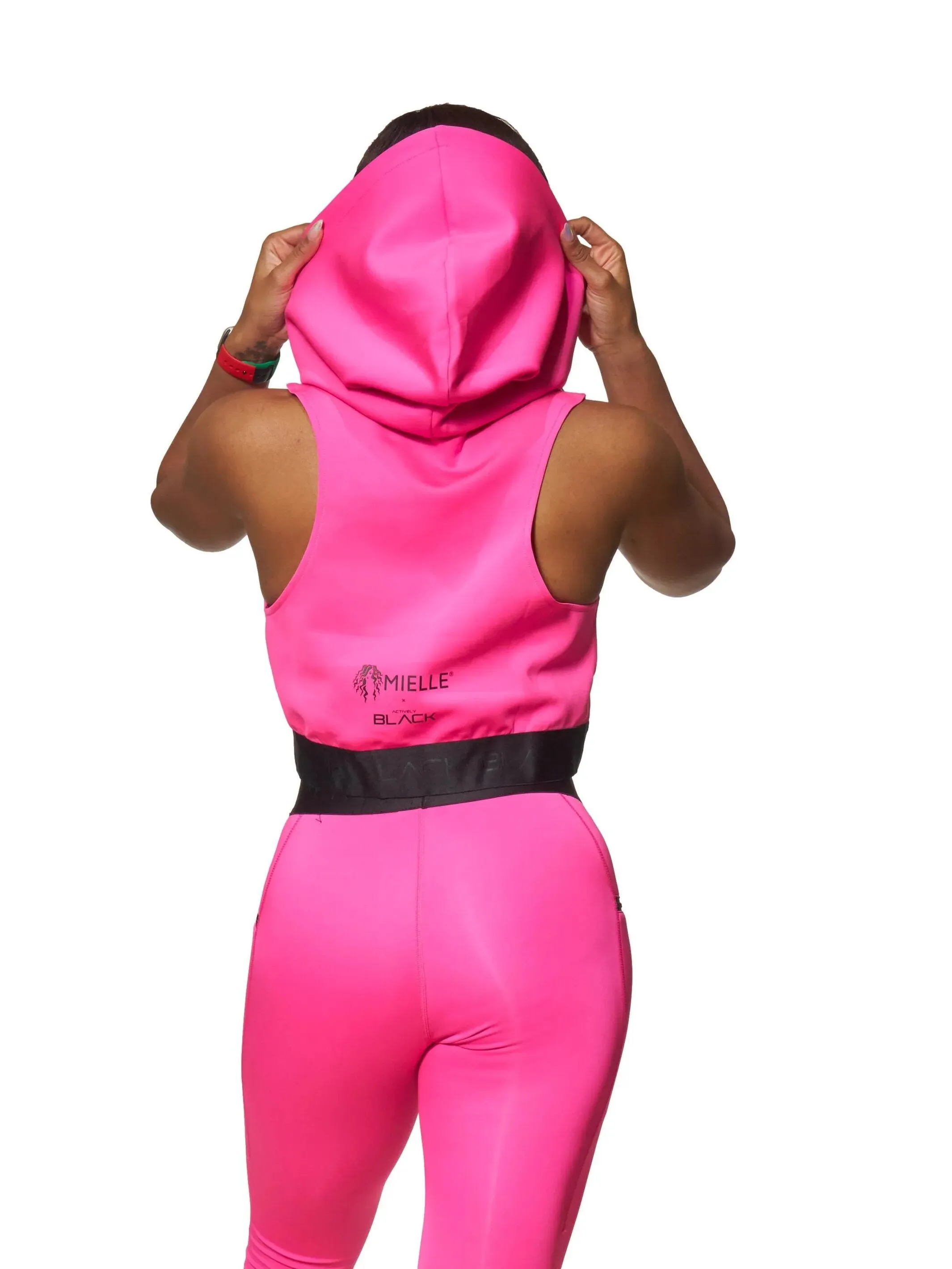 Actively Black x Mielle Pink Sleeveless Crop Hoodie