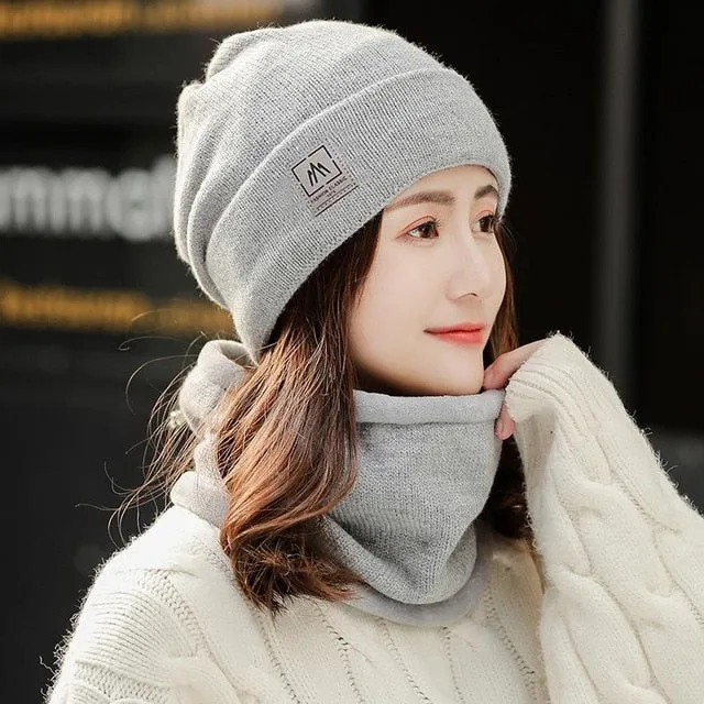 Add Fur Lined Set Fashion Beanie Outdoor Knitted Woolen Warm Winter Cap