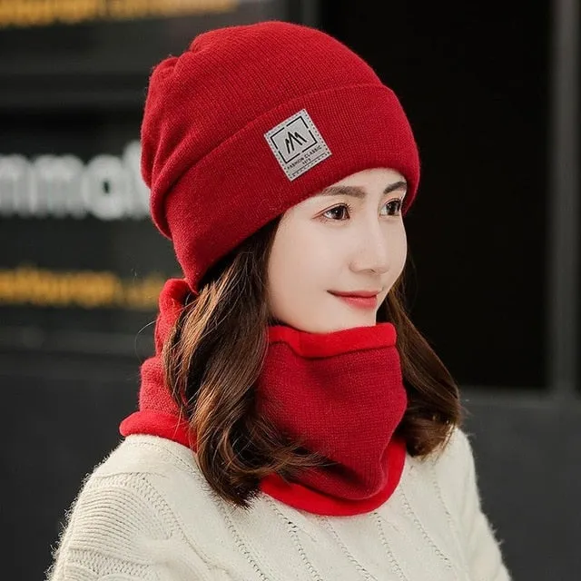 Add Fur Lined Set Fashion Beanie Outdoor Knitted Woolen Warm Winter Cap