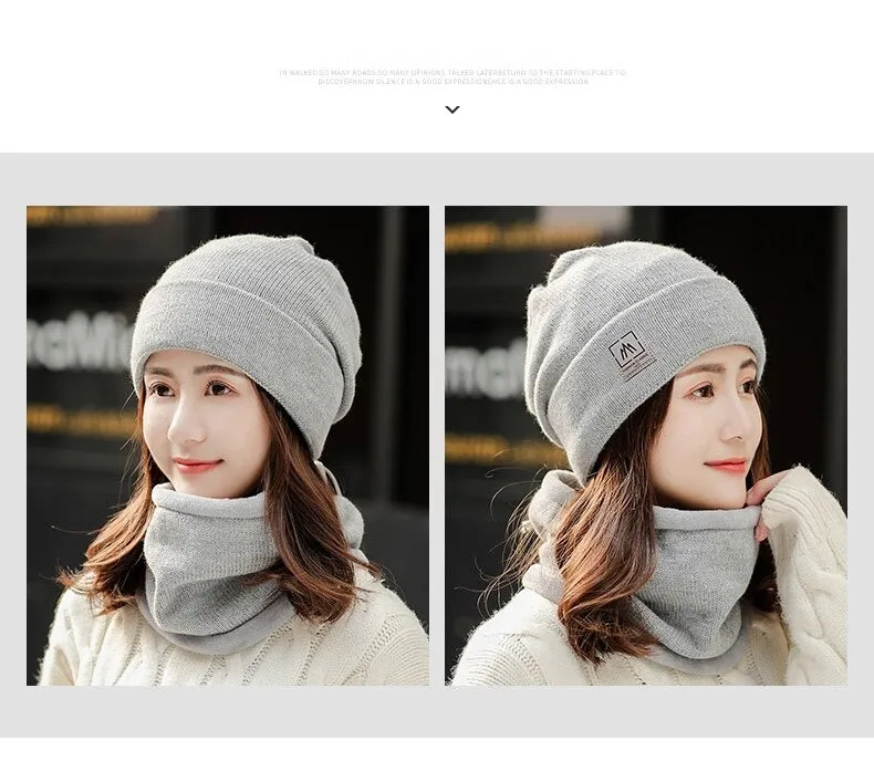 Add Fur Lined Set Fashion Beanie Outdoor Knitted Woolen Warm Winter Cap