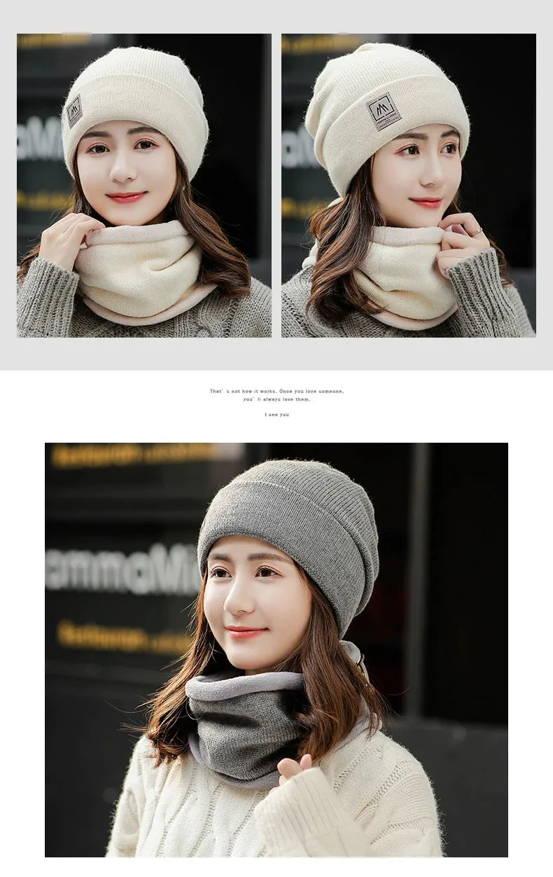 Add Fur Lined Set Fashion Beanie Outdoor Knitted Woolen Warm Winter Cap