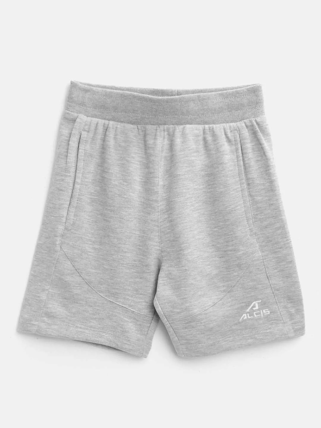 Alcis Boys Grey Melange Solid Slim Fit Sports Shorts