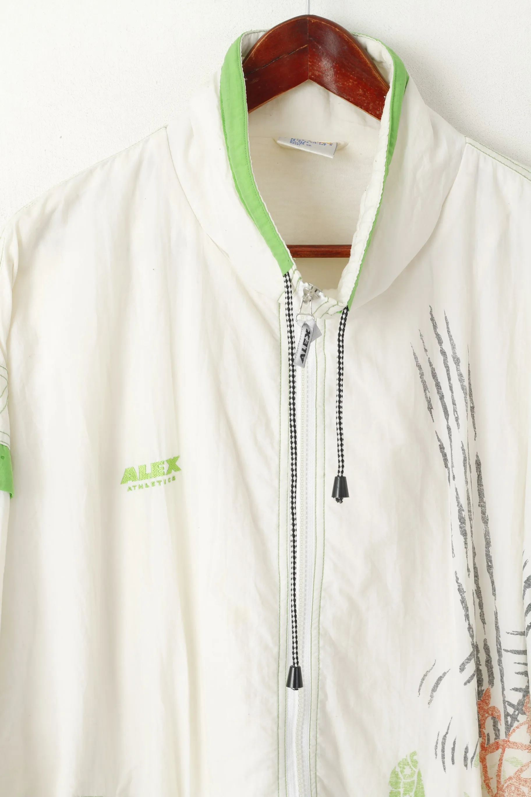 Alex Athletics Men 52 L Jacket Cream Vintage Bomber Nylon Waterproof Sportswear Top