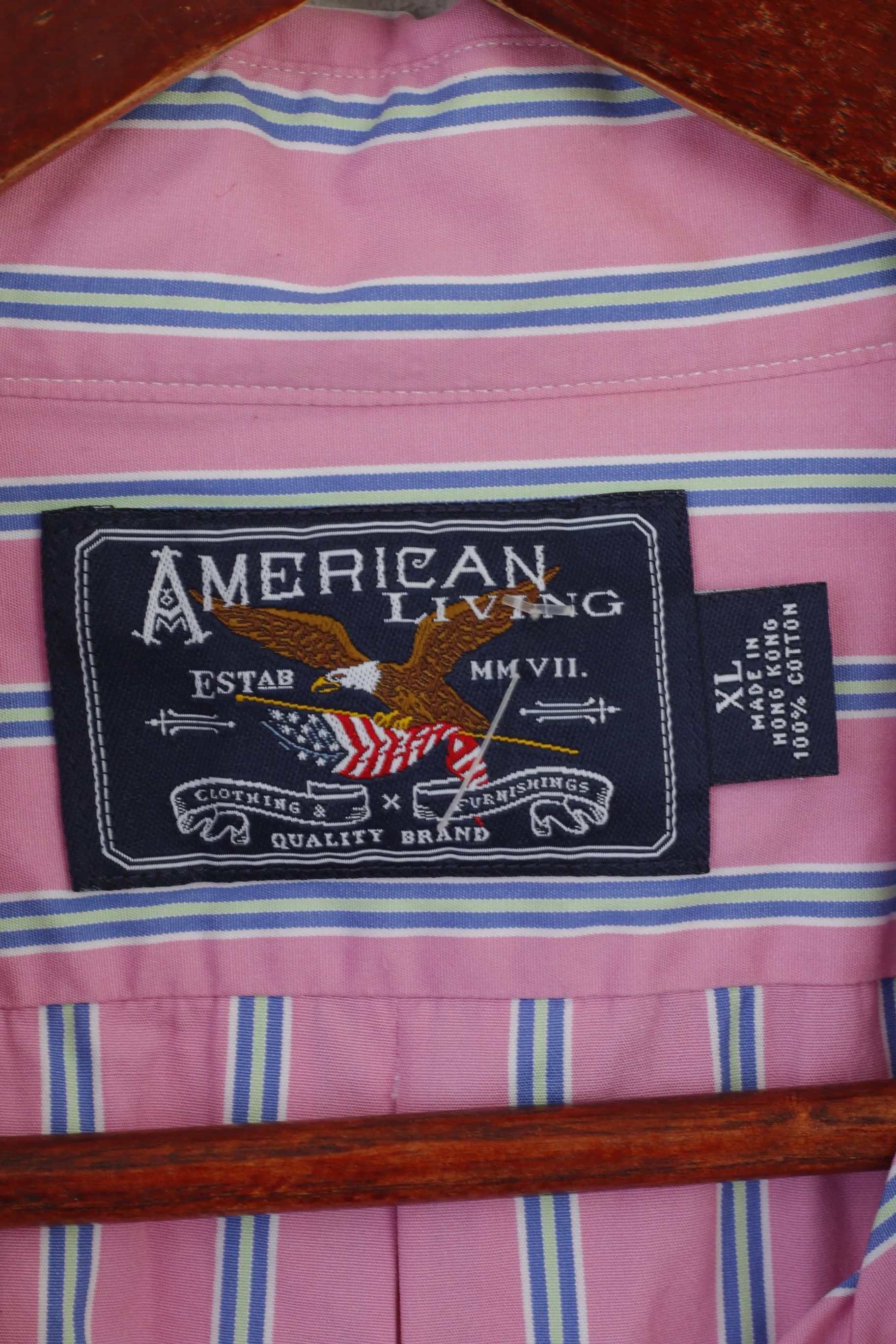 American Living Men XL Casual Shirt Pink Cotton Striped Button Down Collar Long Sleeve Top