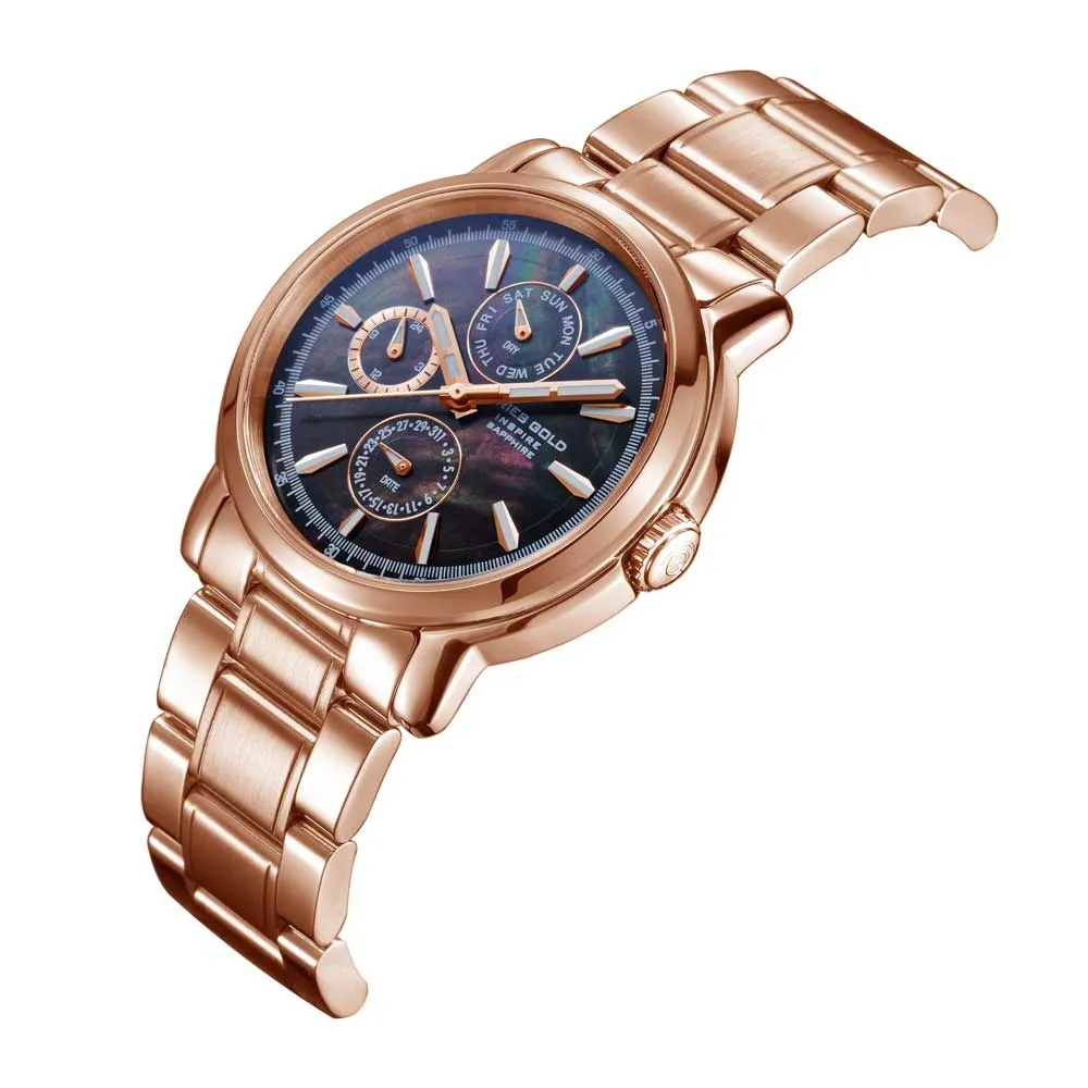 ARIES GOLD CHRONOGRAPH INSPIRE CONTENDER ROSE GOLD STAINLESS STEEL B 7302 RG-BKRG WOMEN'S WATCH