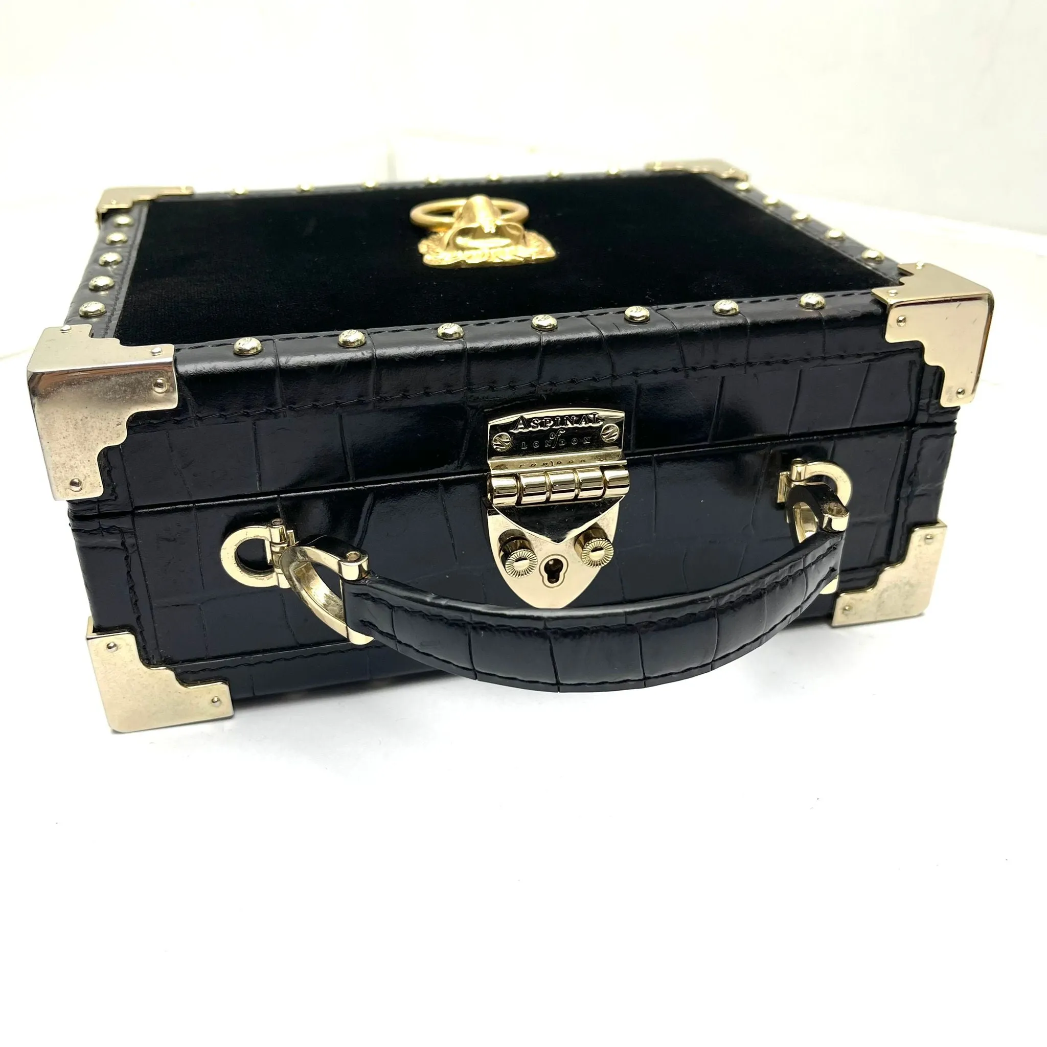 ASPINAL OF LONDON The Trunk Signature Lion's Head & Black Velvet with Studs (No Strap)