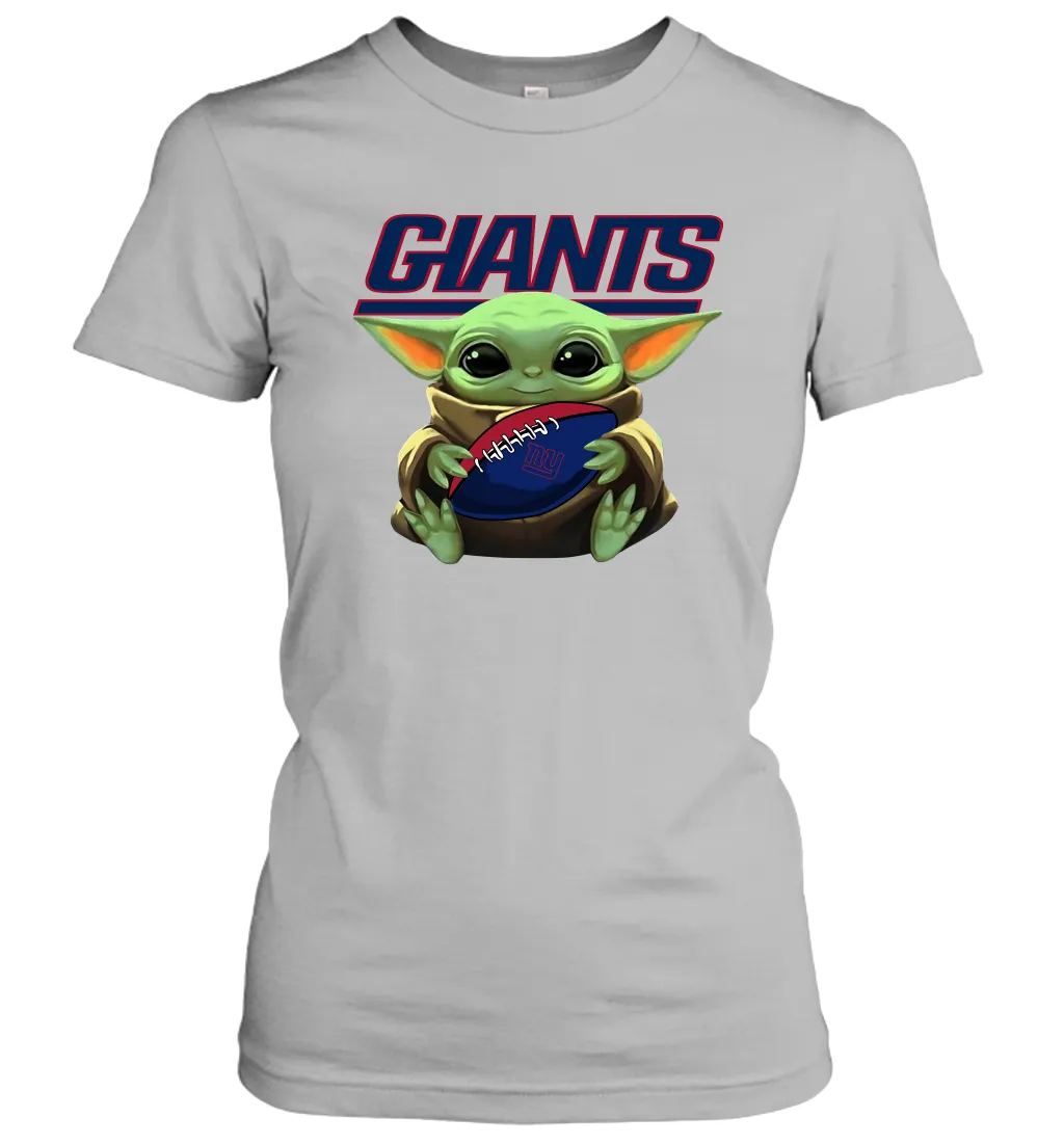 Baby Yoda Loves The New York Giants Star Wars Baby Yoda Hugs Giants NFL Womens T-Shirt