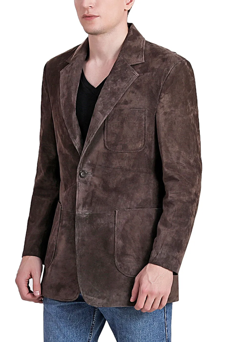 BGSD Men Steve Classic Two-Button Suede Leather Blazer