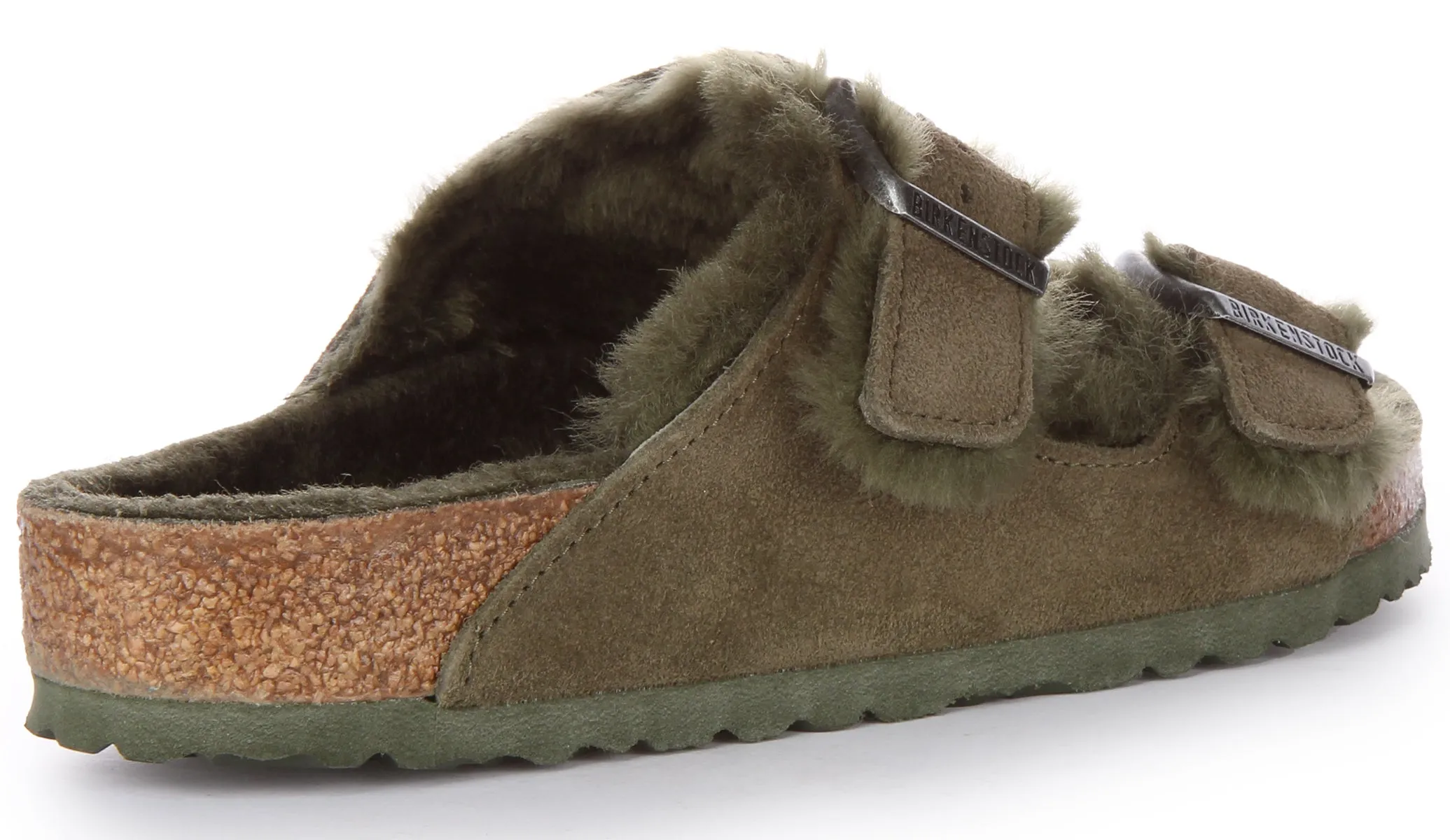 Birkenstock Arizona Shearling In Olive Green | Regular Fit