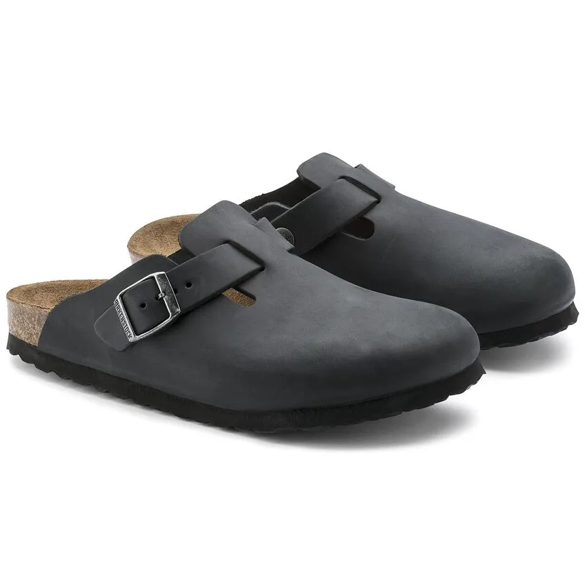 BIRKENSTOCK UNISEX Boston Oiled Leather (Black - Regular Fit)