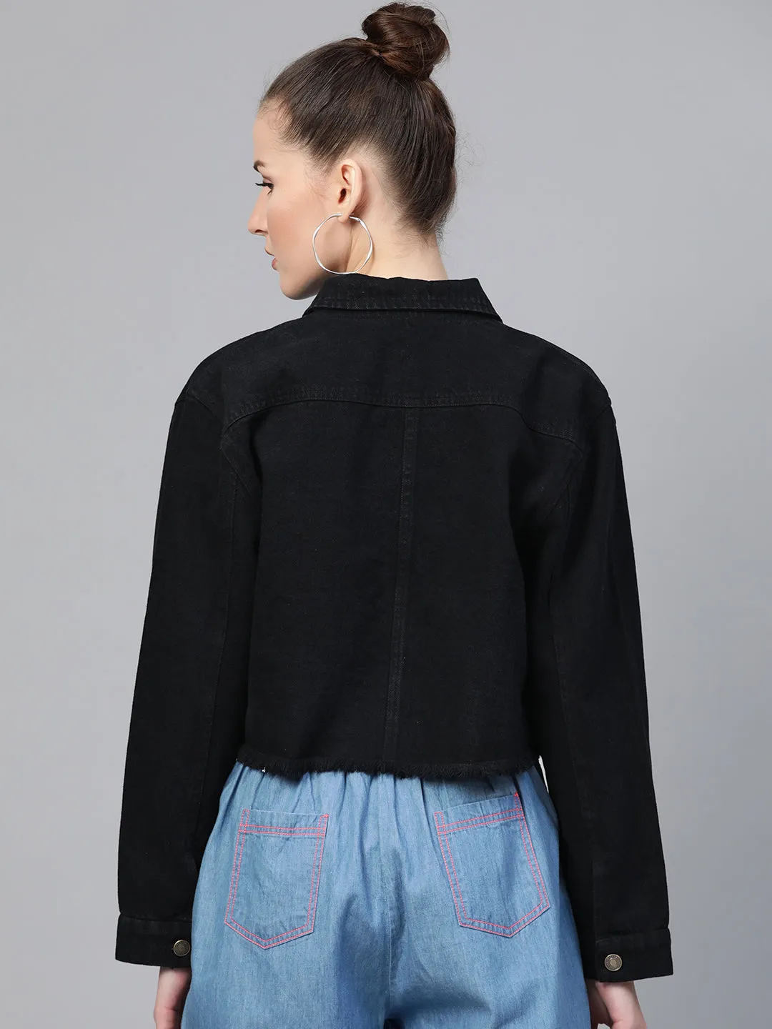 Black Denim Raw Edge Jacket