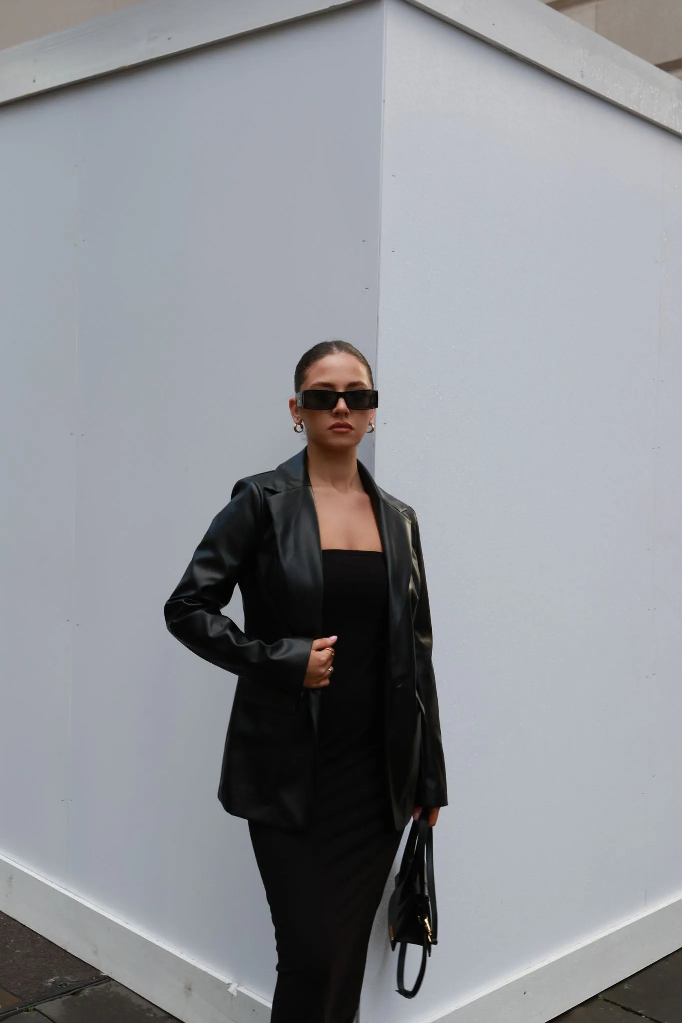 Black PU Oversized-Fit Blazer