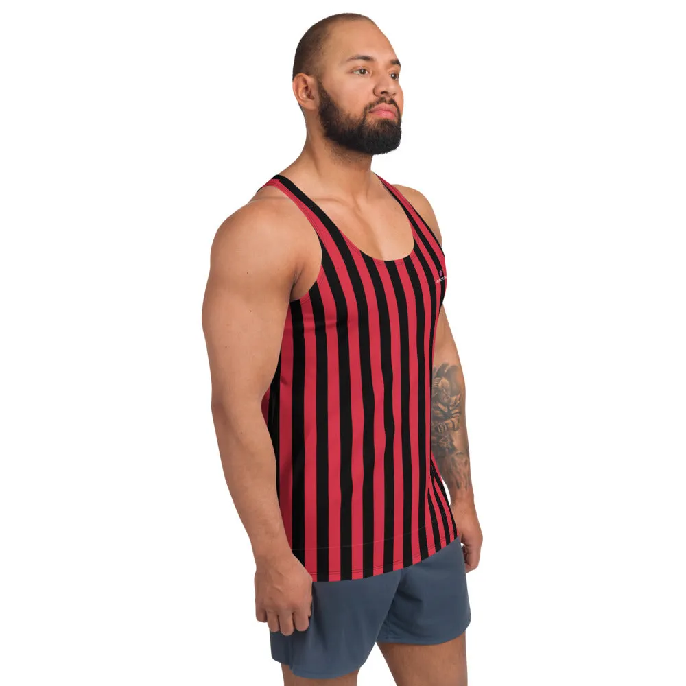 Black Red Striped Tank Top, Vertically Striped Unisex Tanks For Men or Women-Made in USA/EU