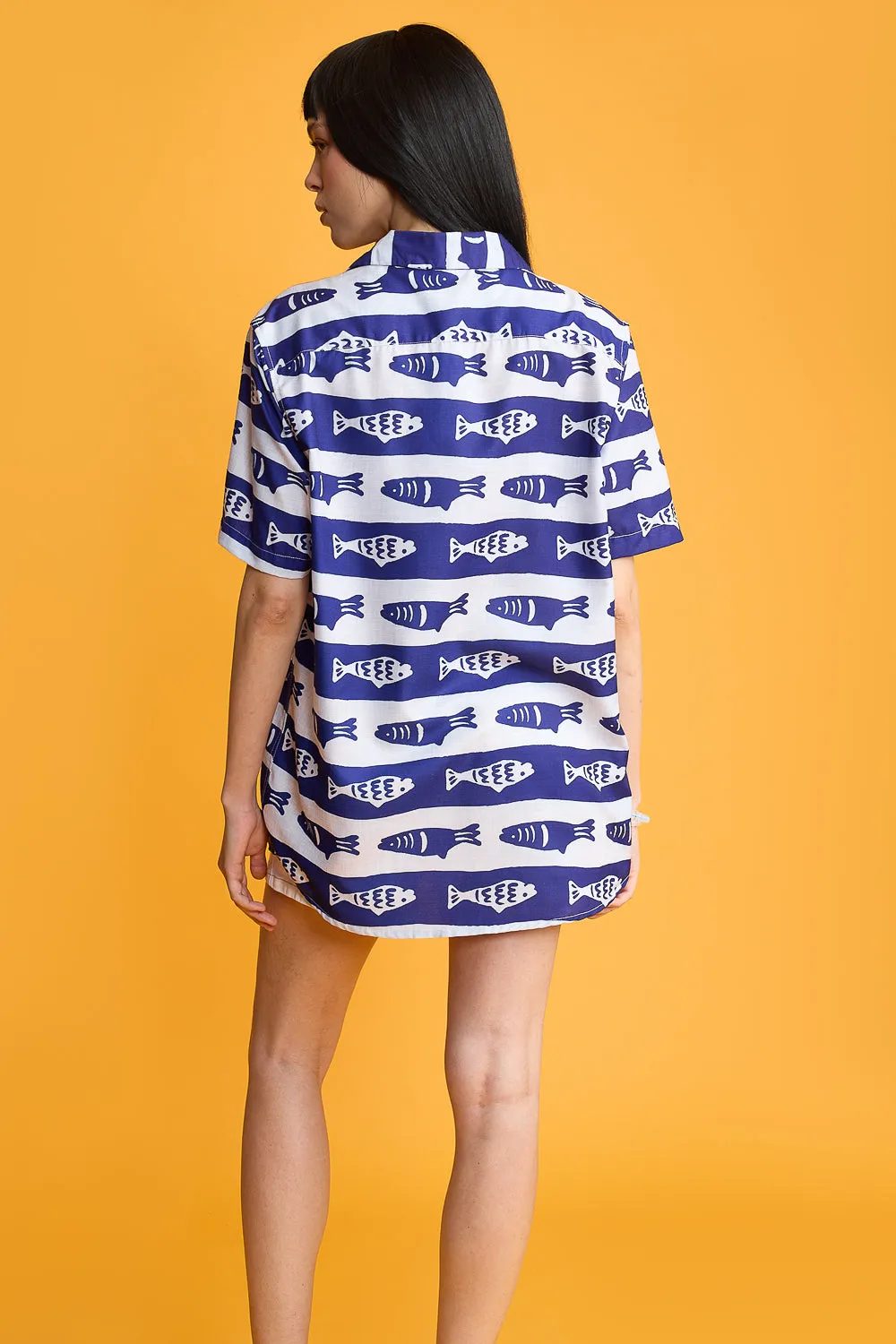 Blue Fish Print Women's Resort Shirt