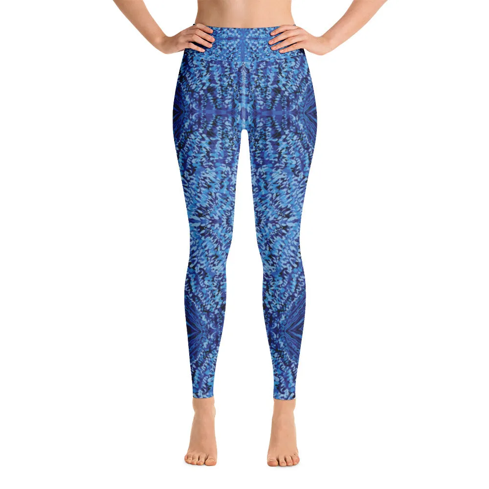 Blue Kaleidoscope Yoga Leggings with pocket for women