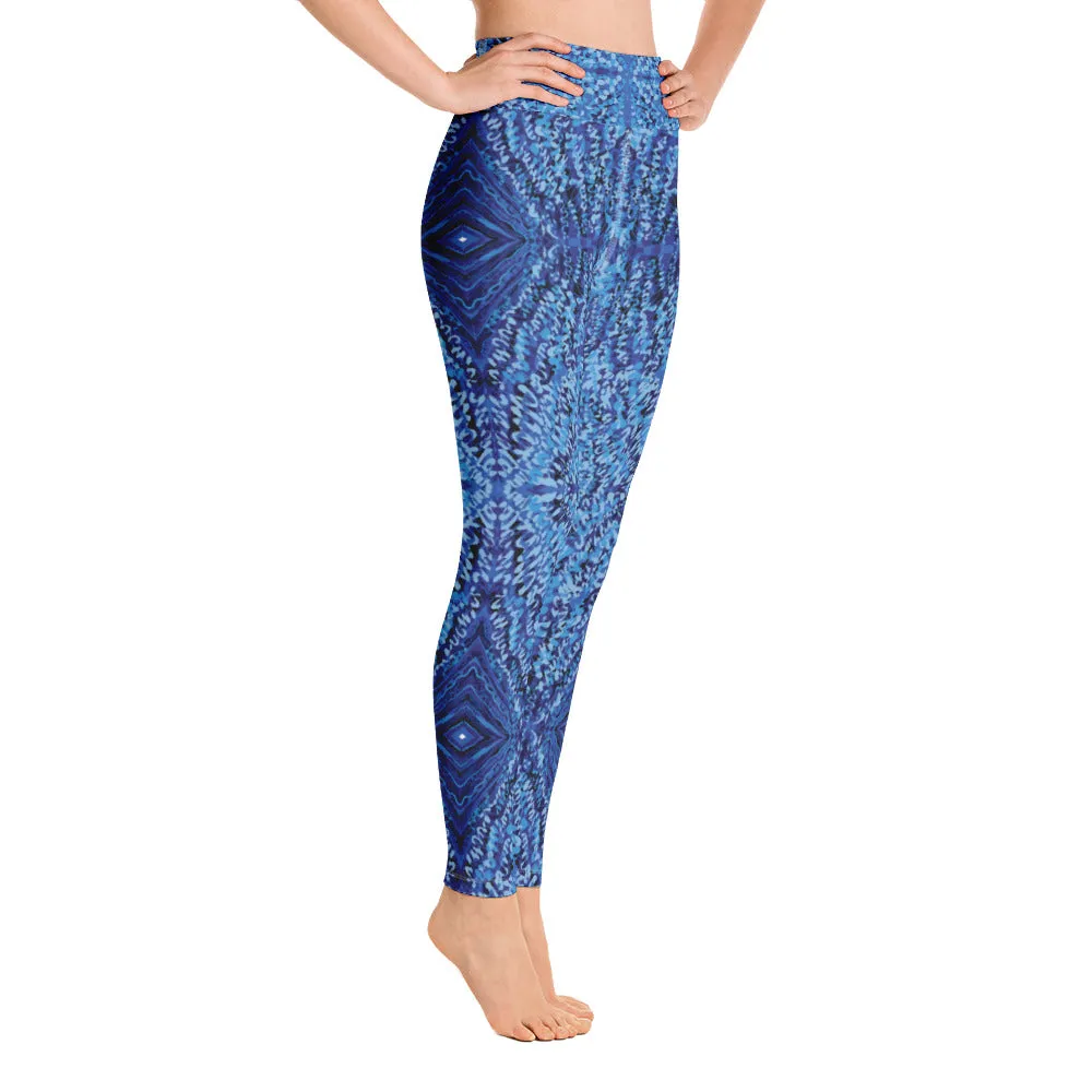 Blue Kaleidoscope Yoga Leggings with pocket for women