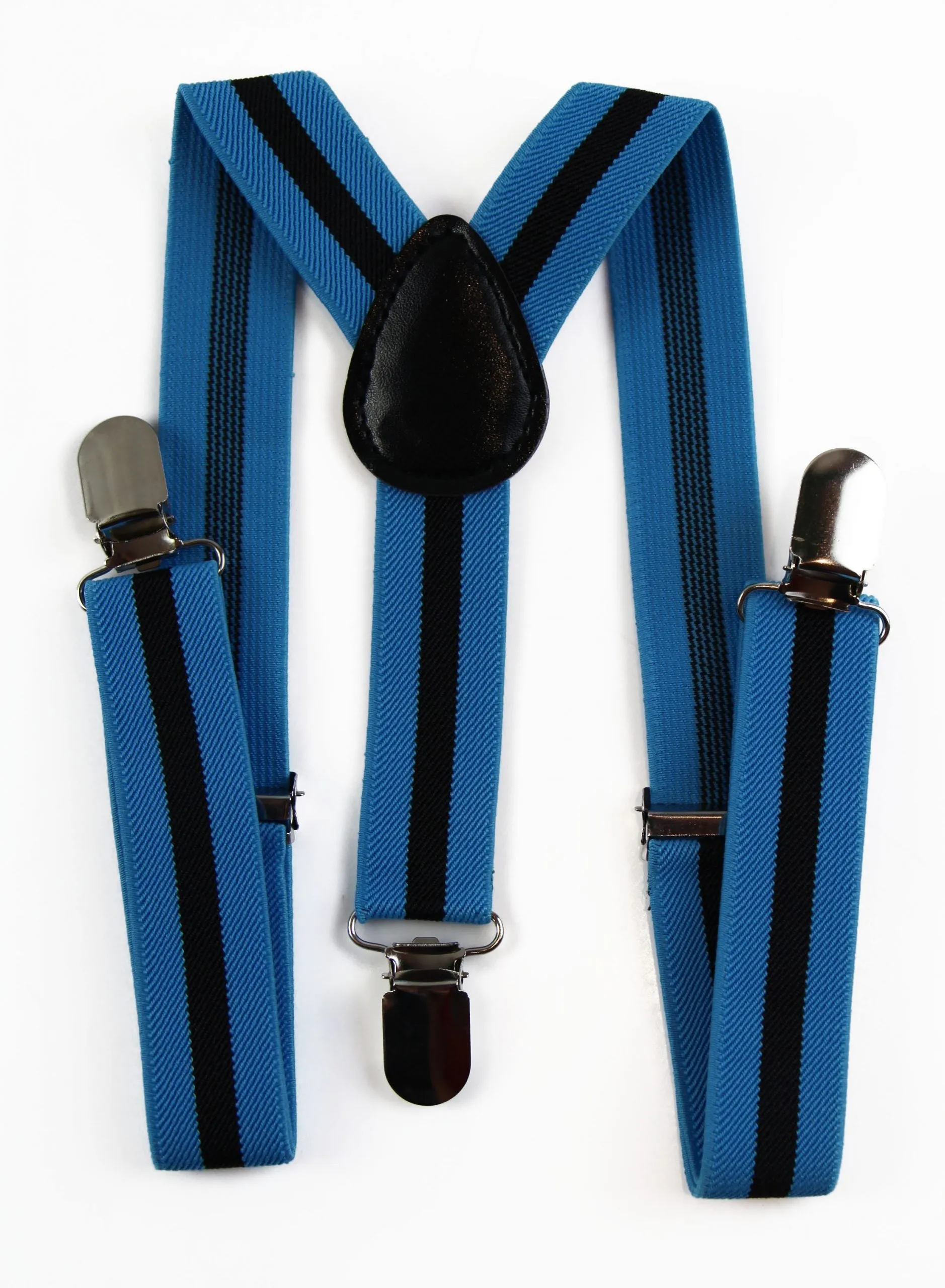 Boys Adjustable Light Blue & Thick Black Striped Patterned Suspenders