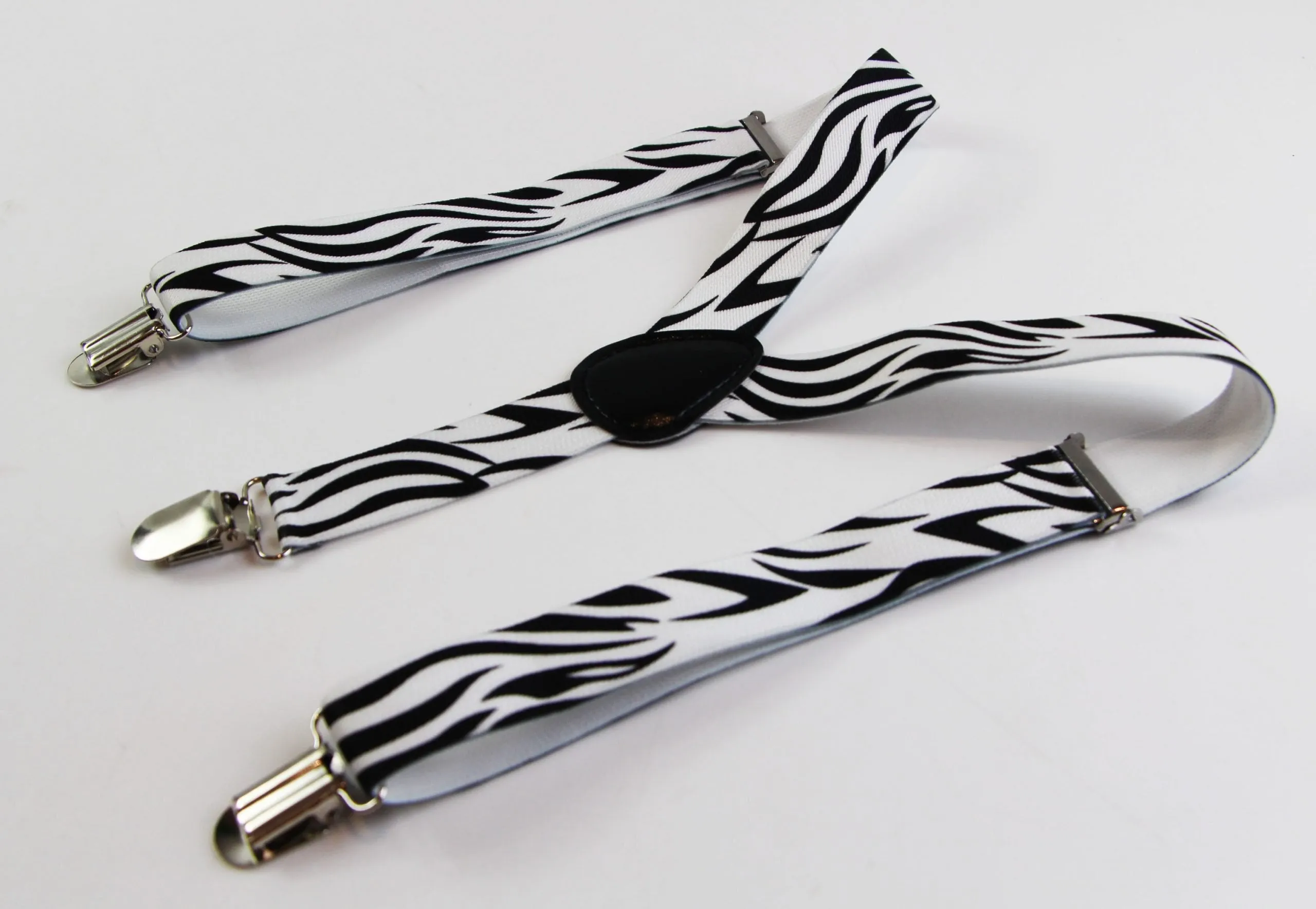 Boys Adjustable White & Black Zebra Patterned Suspenders