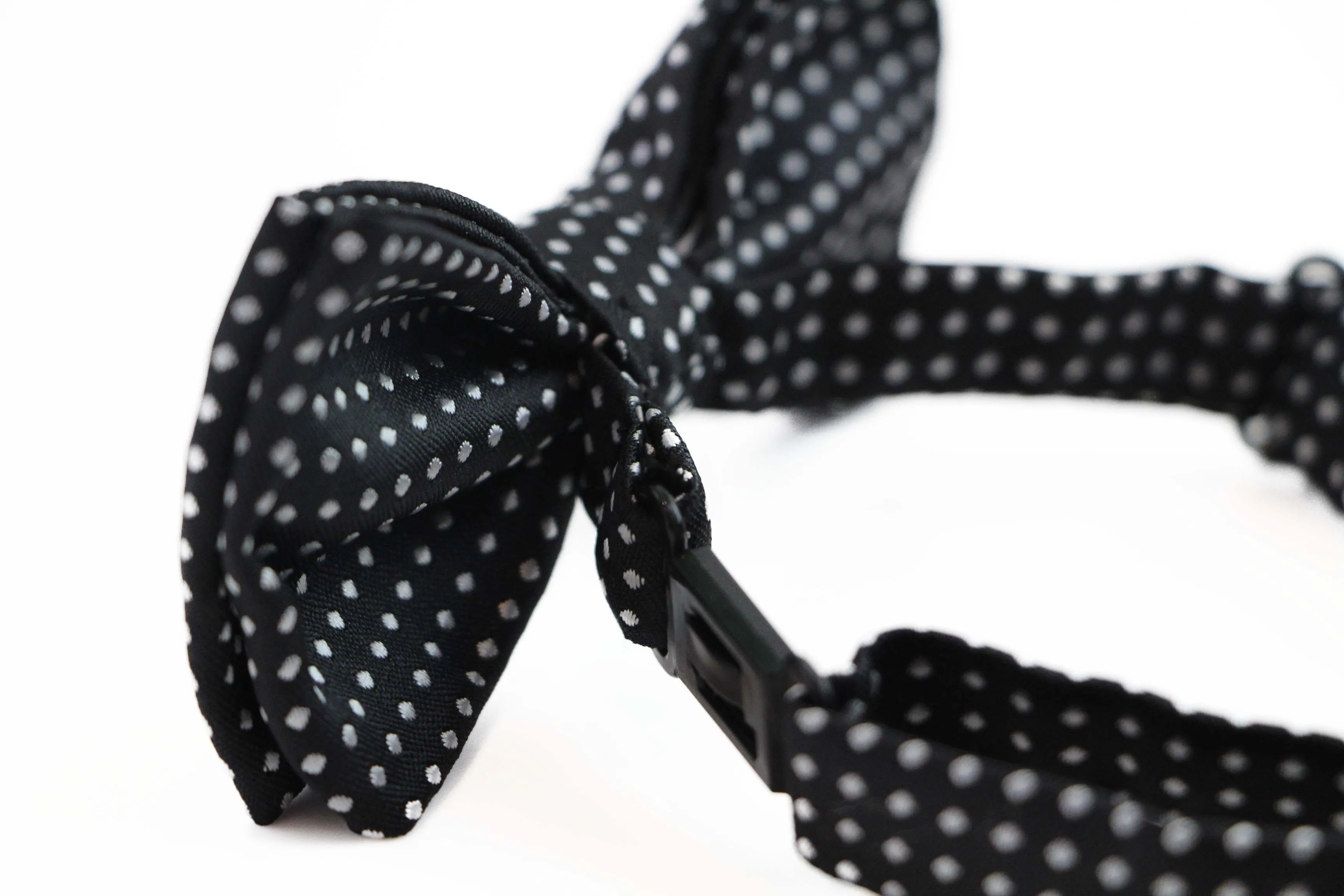 Boys Black Bow Tie With White Polka Dots