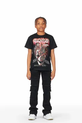 Boys Calix Black T-Shirt/Stacked Flare Jean