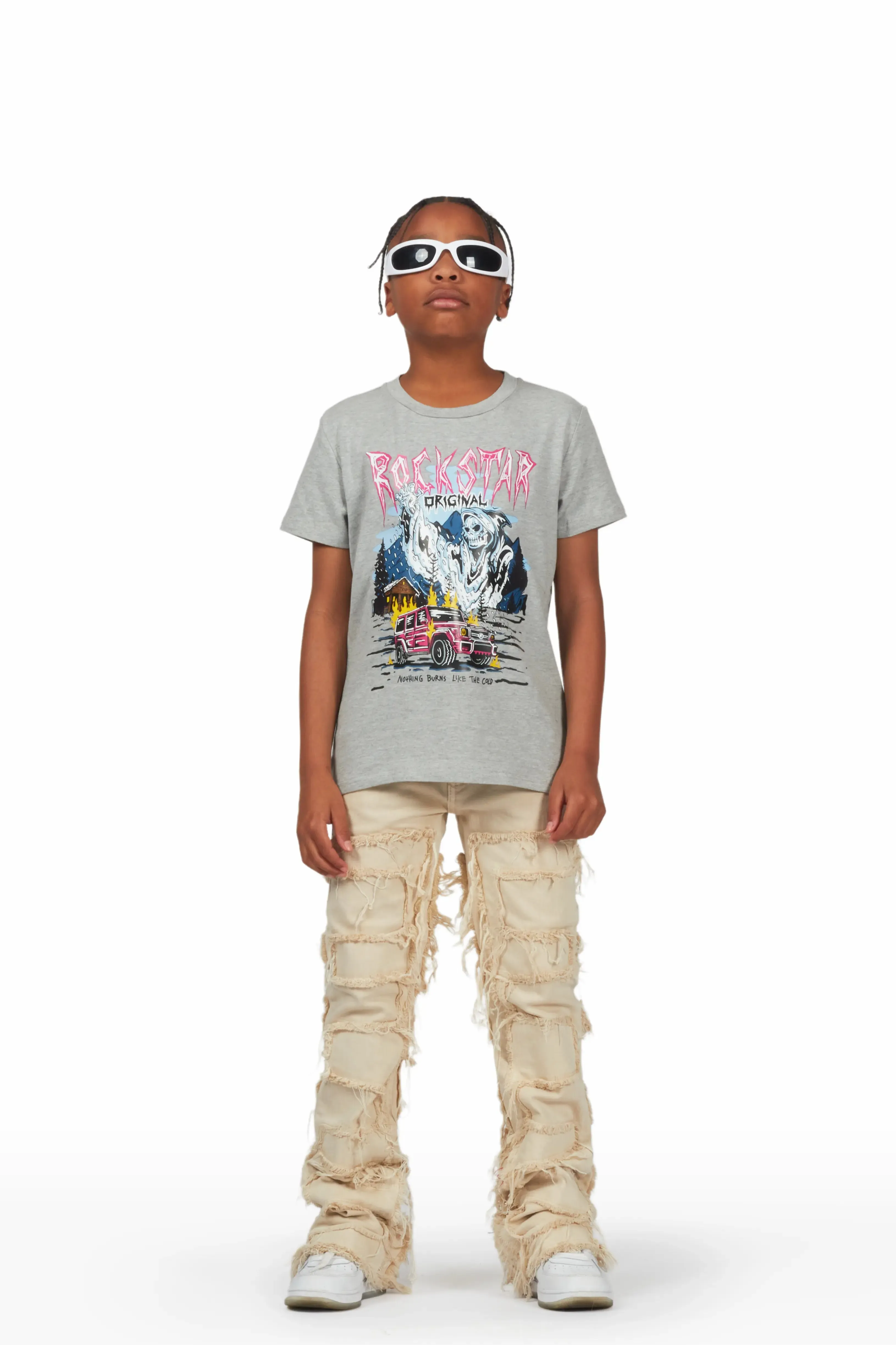 Boys Claude Grey T-Shirt/Stacked Flare Jean Set