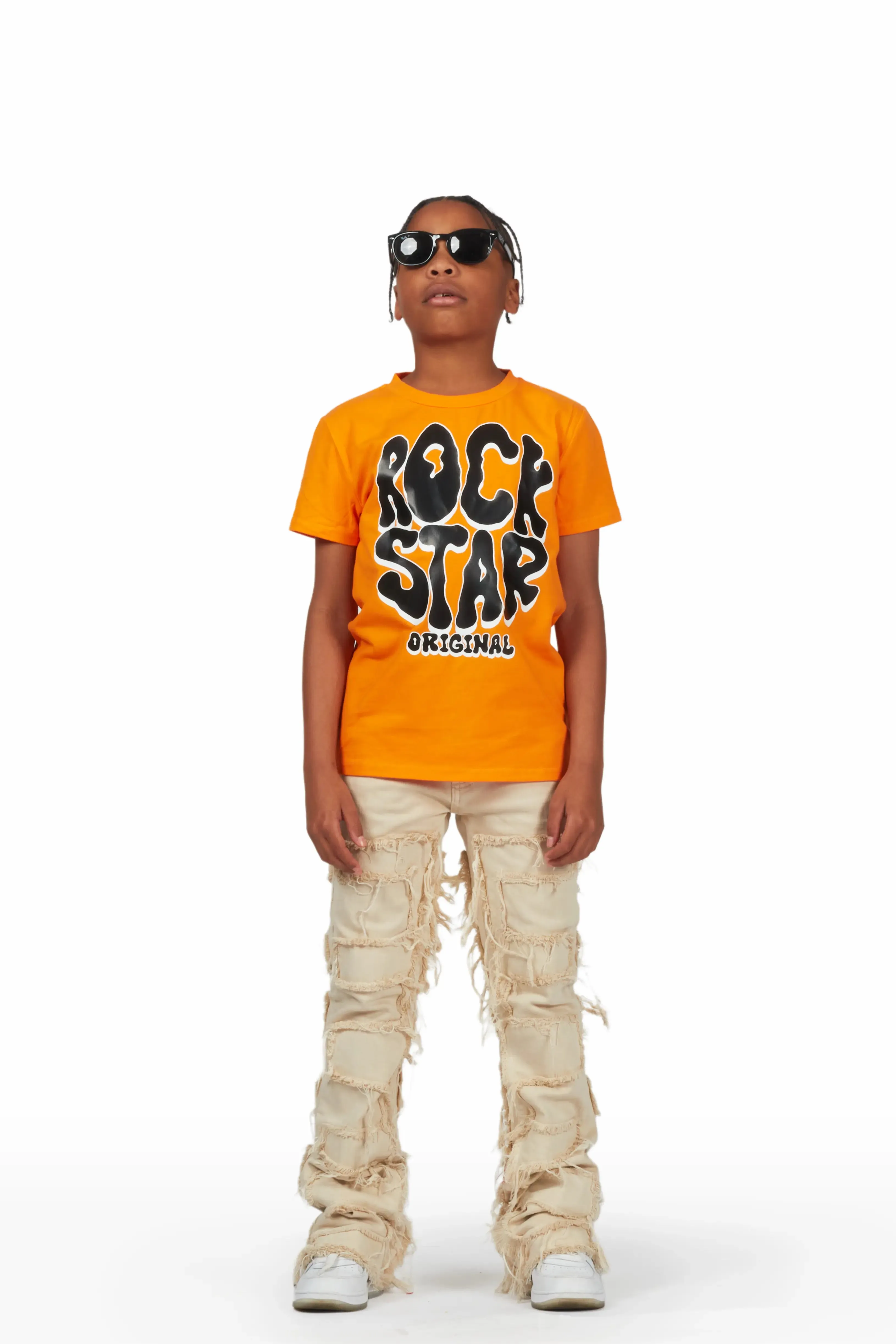 Boys Gary Orange T-Shirt/Stacked Flare Jean Set