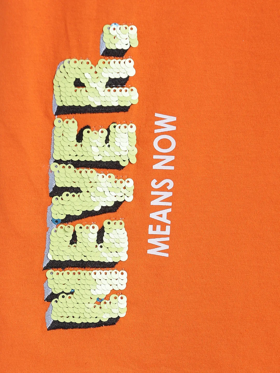 Boys Orange Cotton Embellished T shirt