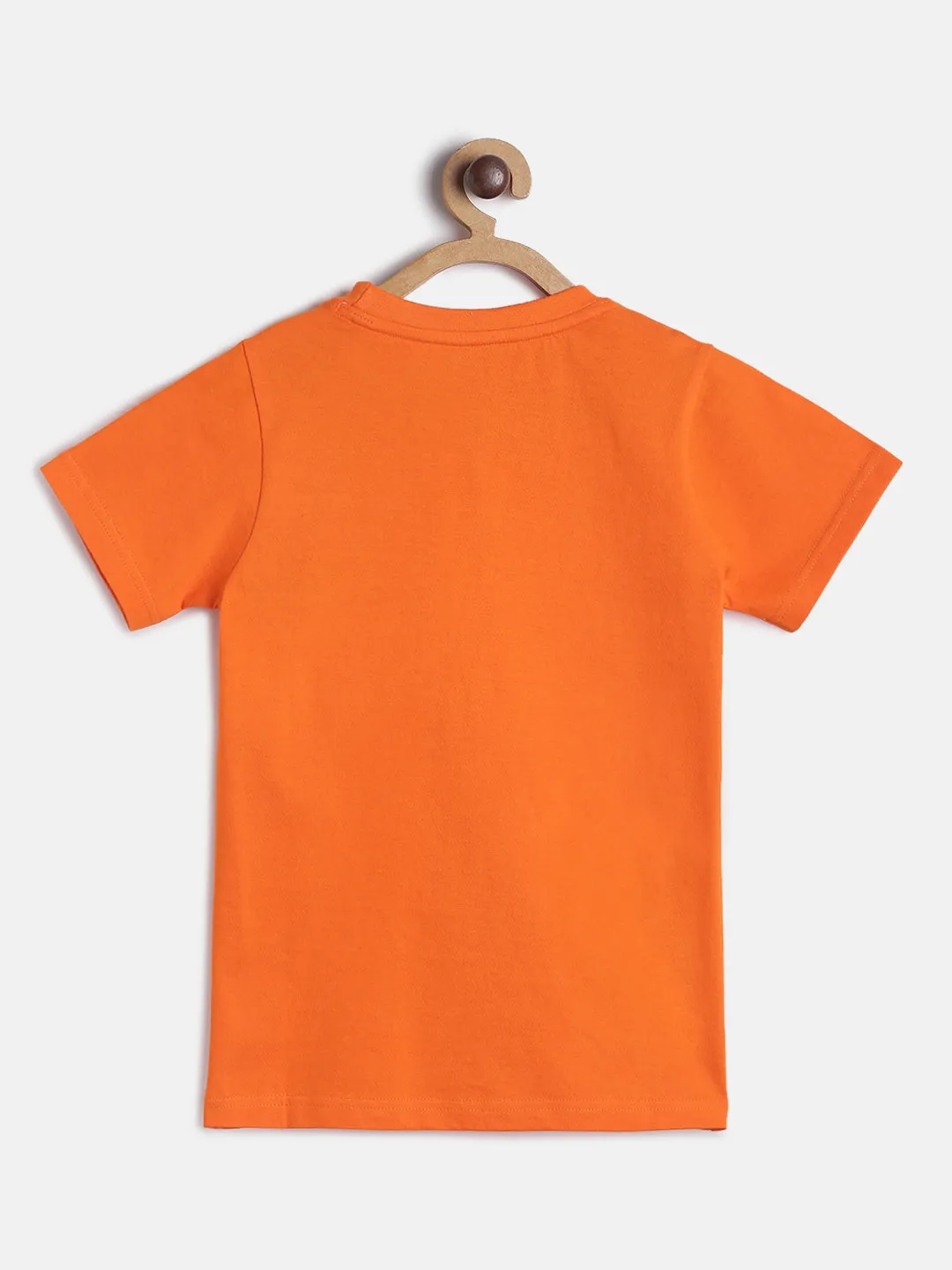 Boys Orange Cotton Embellished T shirt