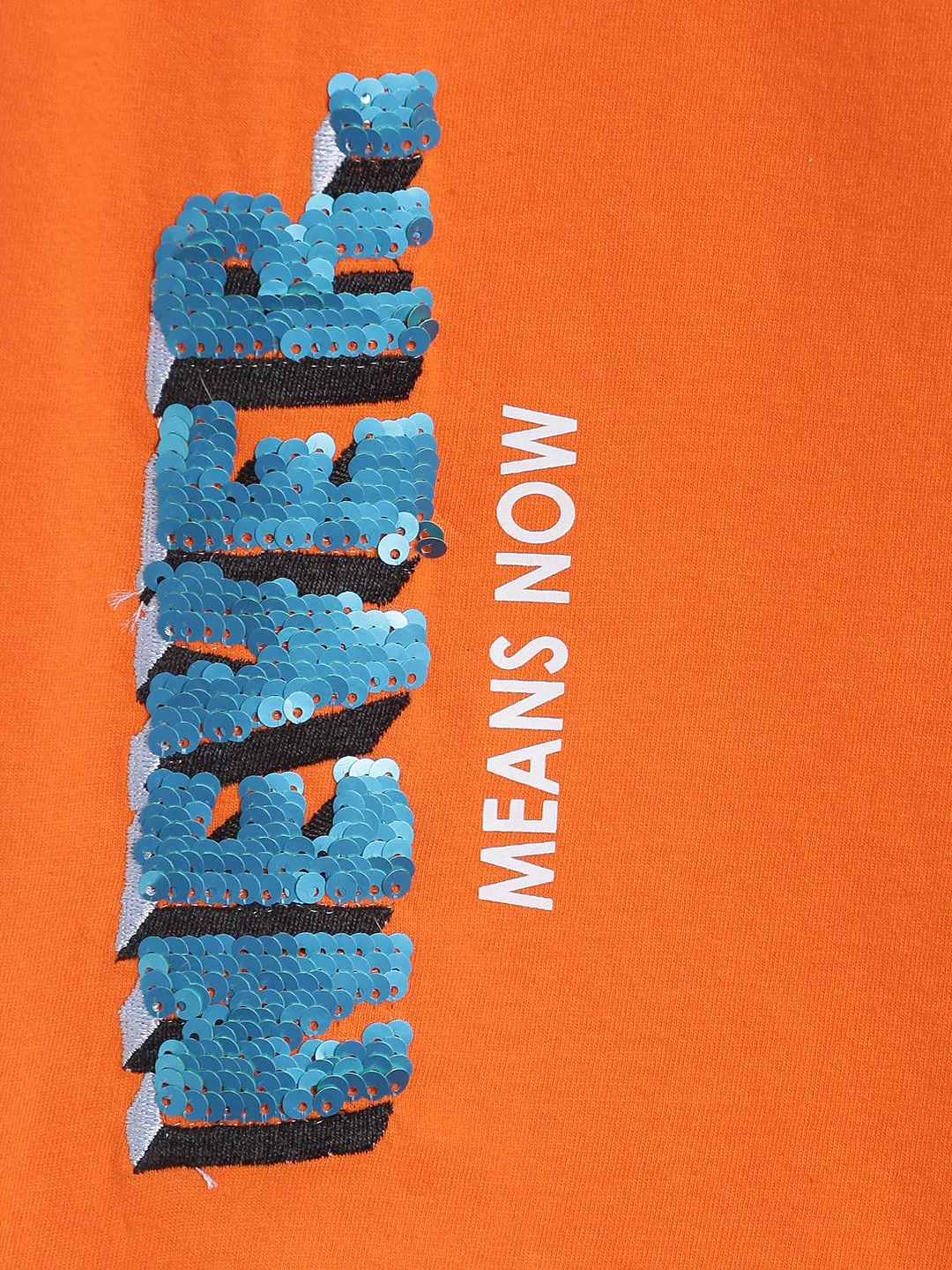 Boys Orange Cotton Embellished T shirt