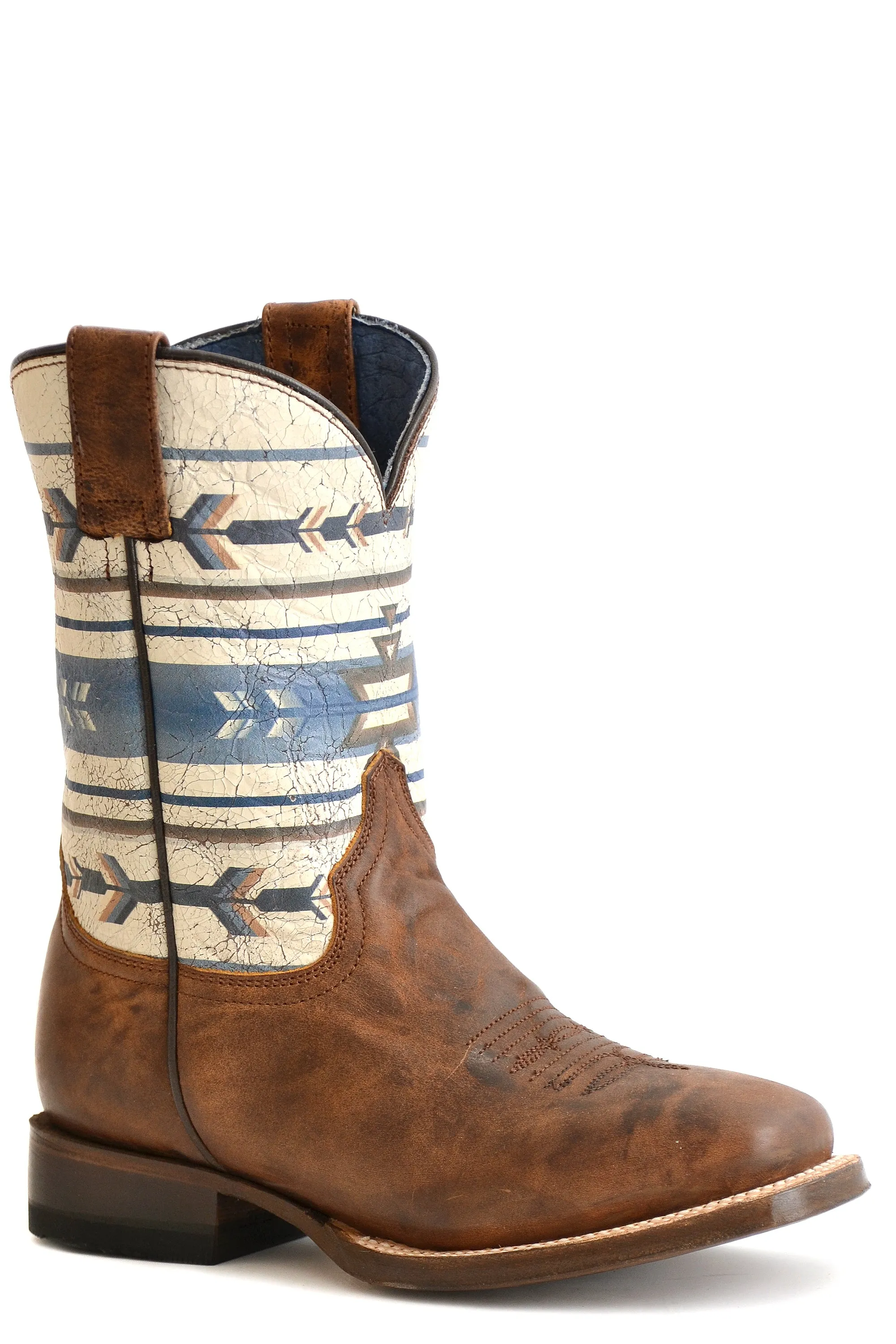 Boys Roper Burnish Tan Square Toe Boot w/ Native Design