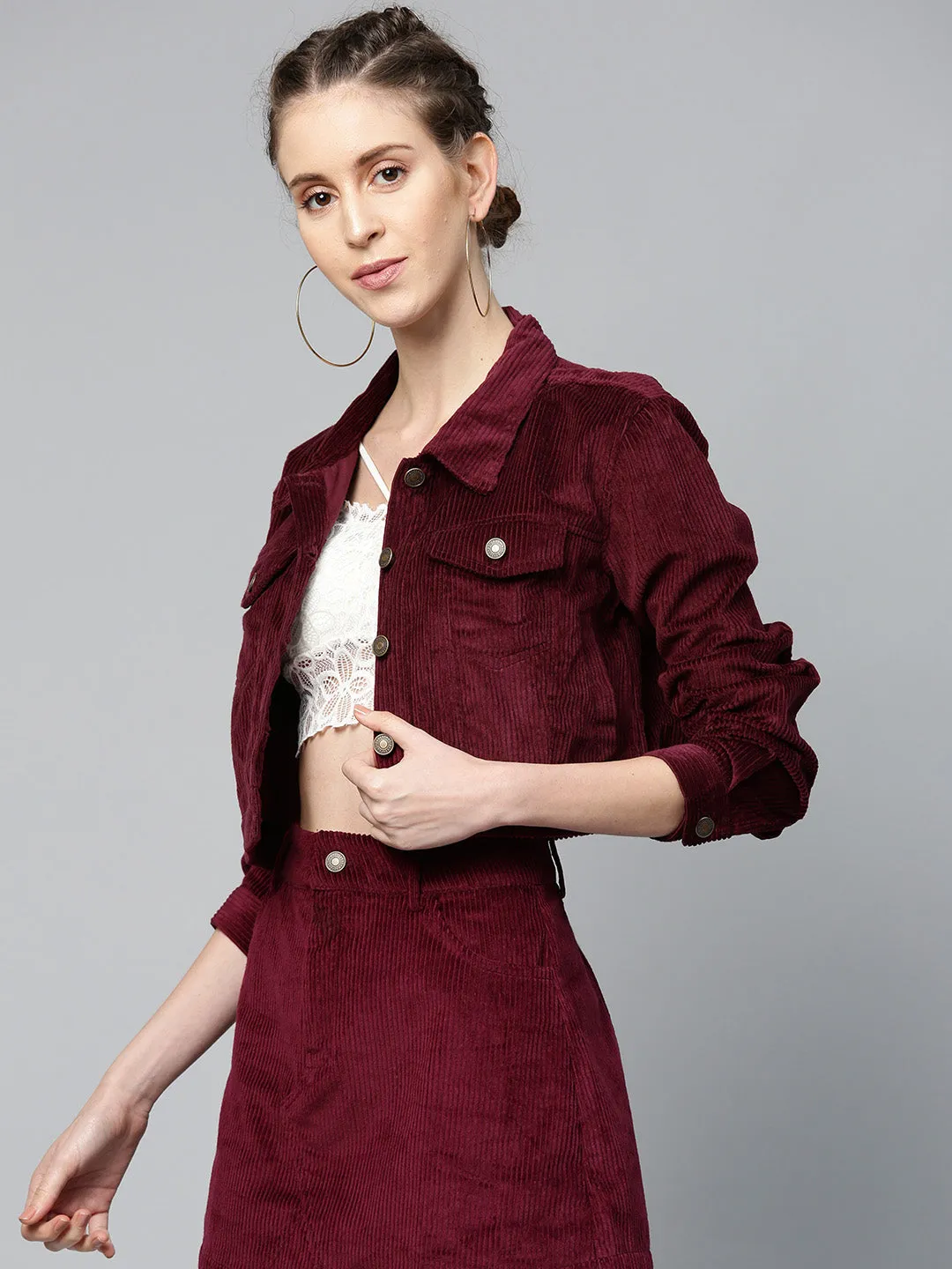 Burgundy Corduroy Boxy Jacket