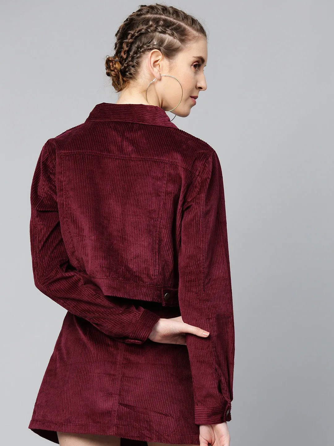 Burgundy Corduroy Boxy Jacket