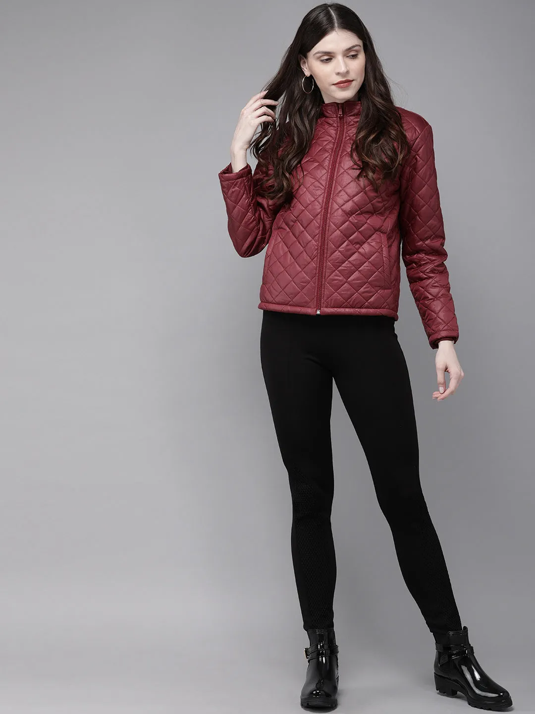 Burgundy Quilted Hooded Puffer Jacket