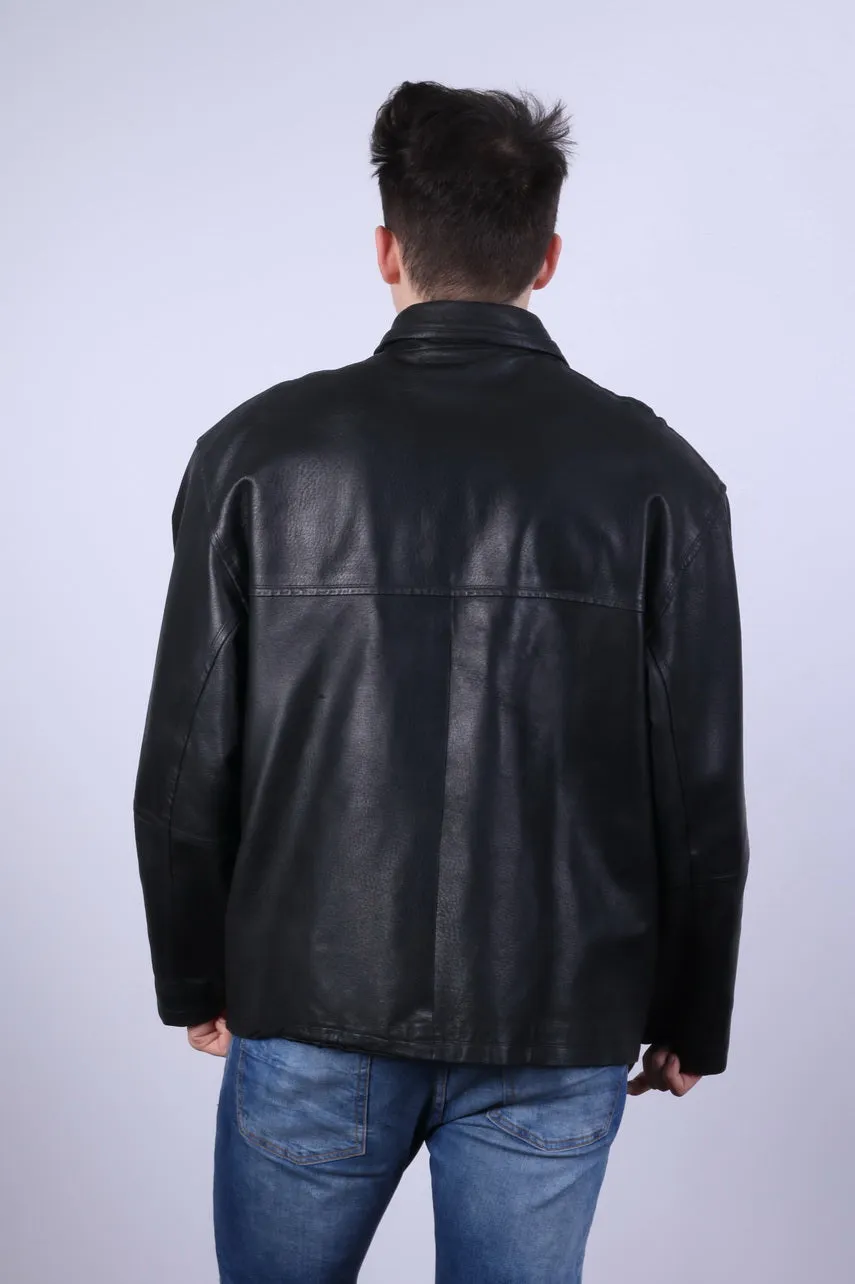 C&A Colonial Lines Men XL Jacket Black Leather Full Zip Biker Classic Top