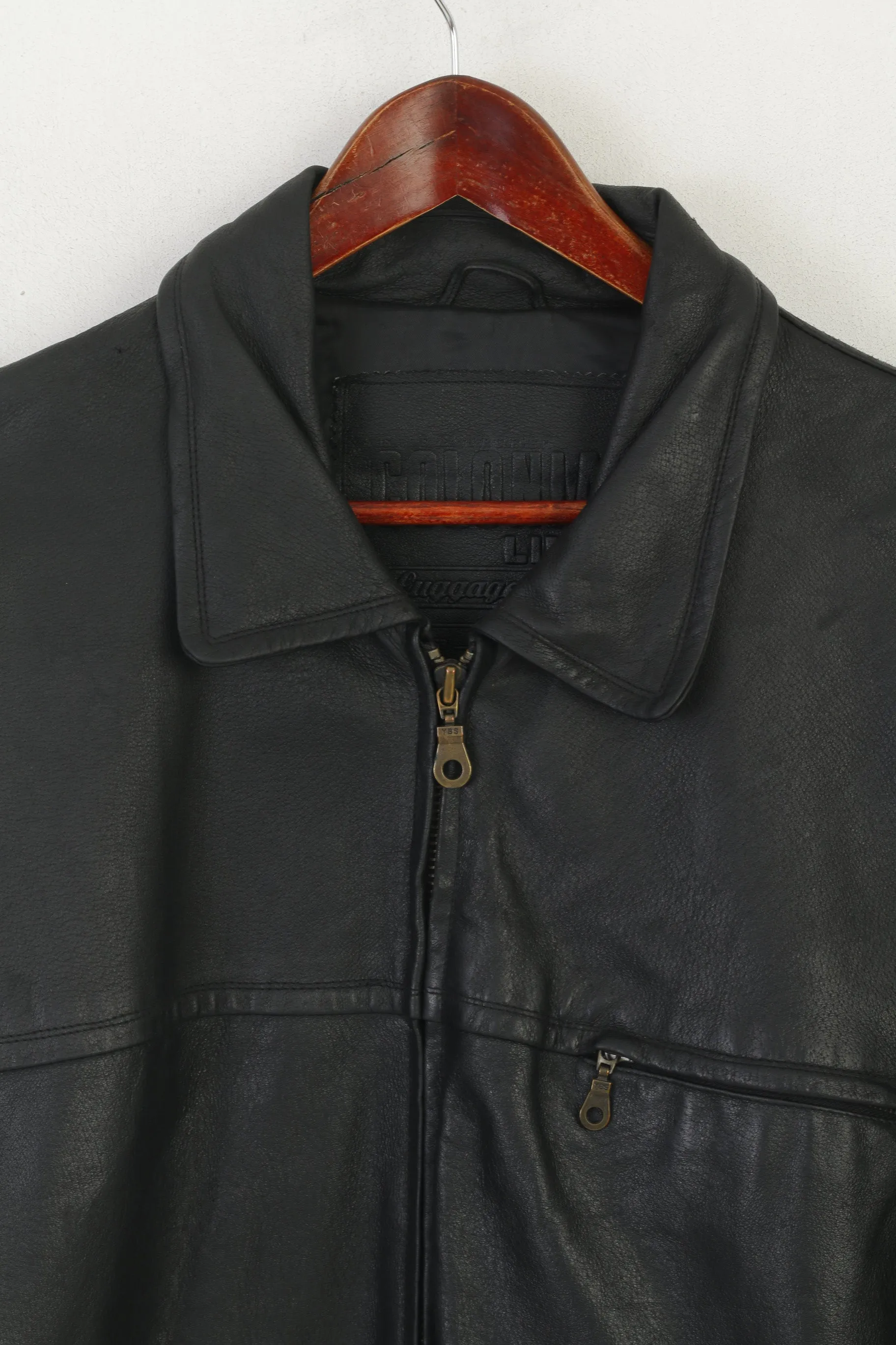 C&A Colonial Lines Men XL Jacket Black Leather Full Zip Biker Classic Top