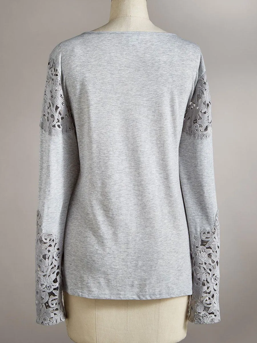 Casual Elegant Long Sleeve Lace T-Shirt