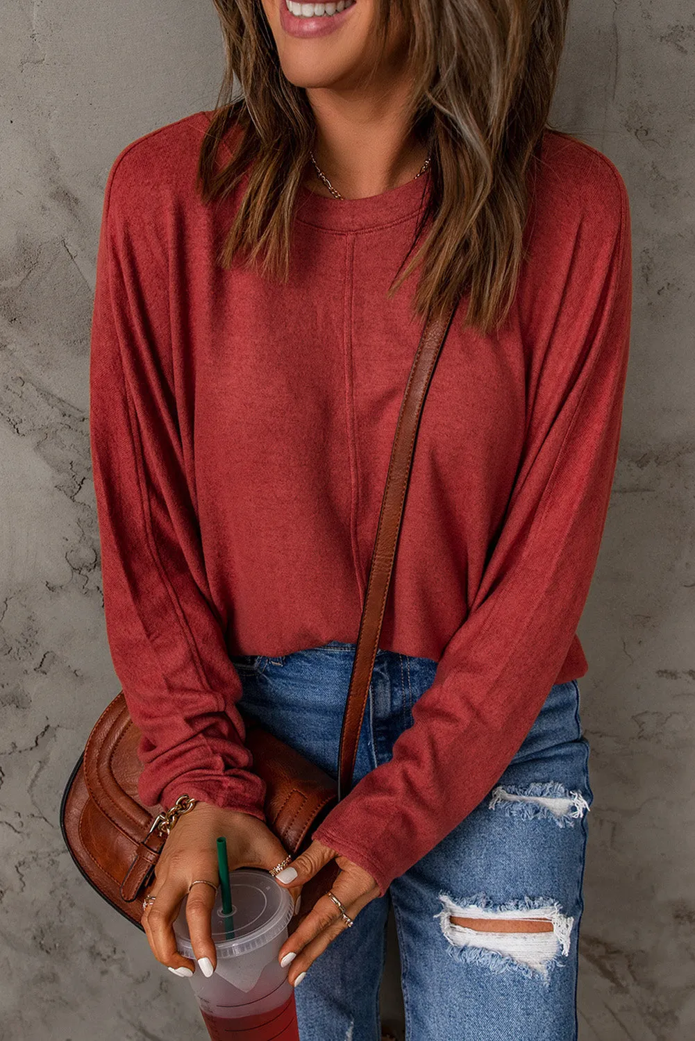 Casual Red Long Sleeve Top