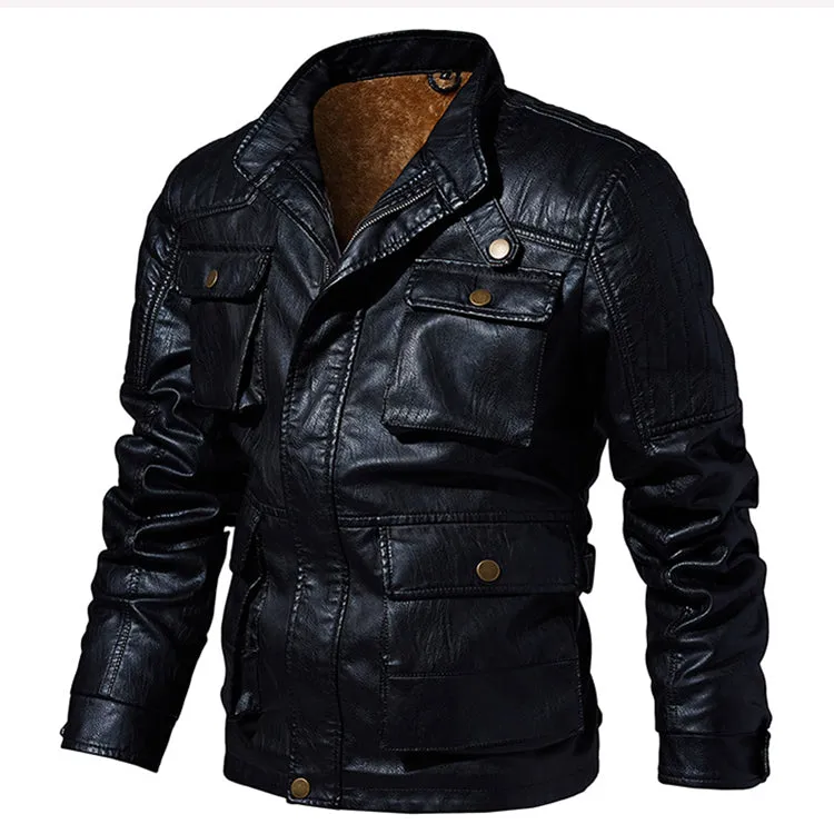 Casual Retro Multi-pocket Thick Men's Leather Jacket