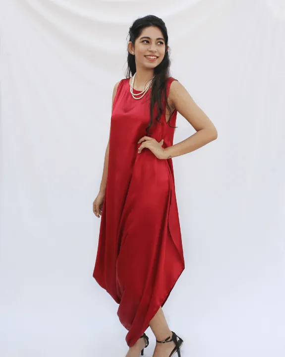 Classic Red Cowl Dress For Women