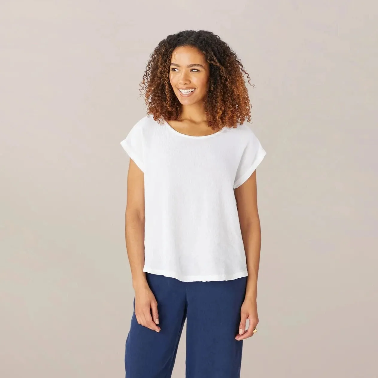 Crinkle Linen Top - White