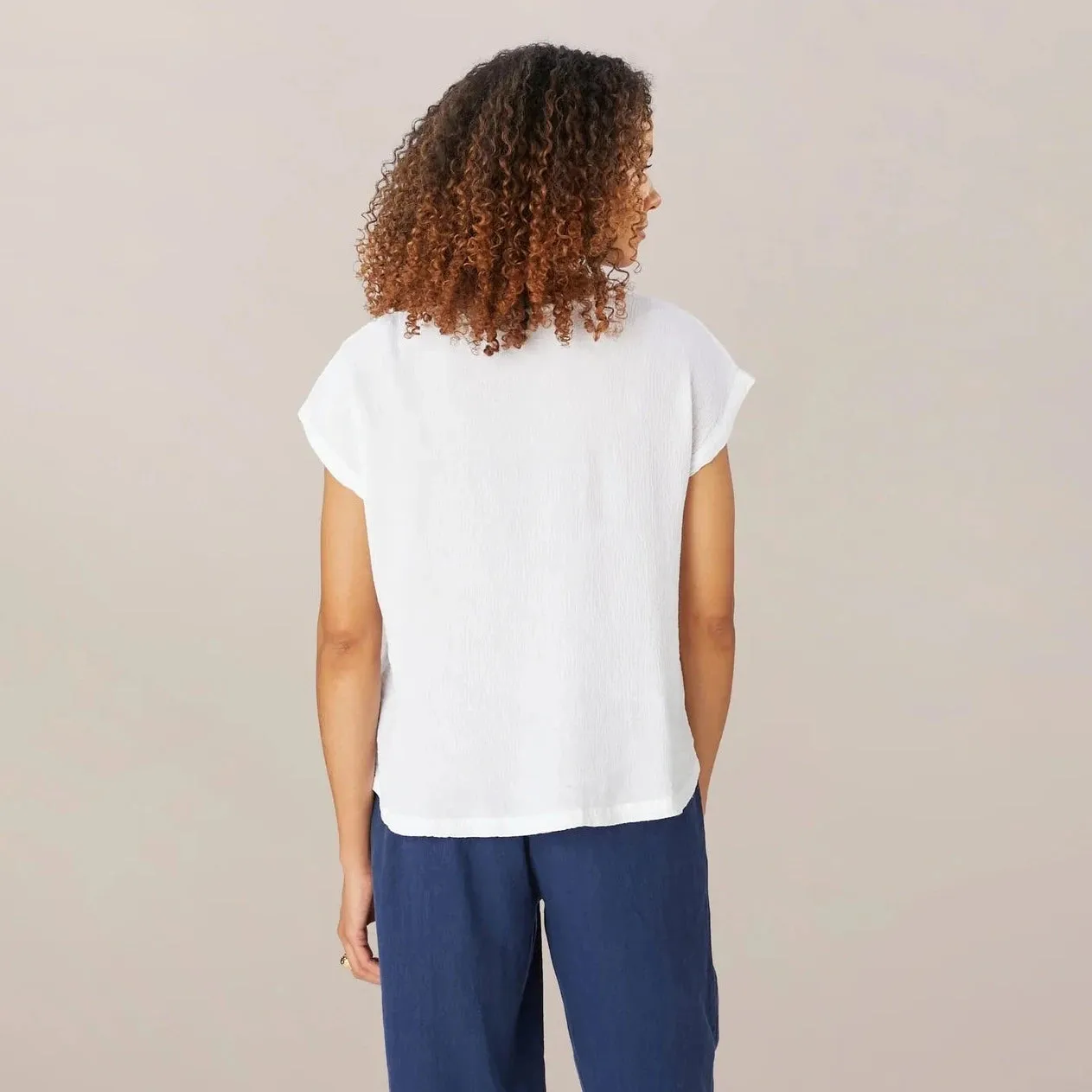 Crinkle Linen Top - White